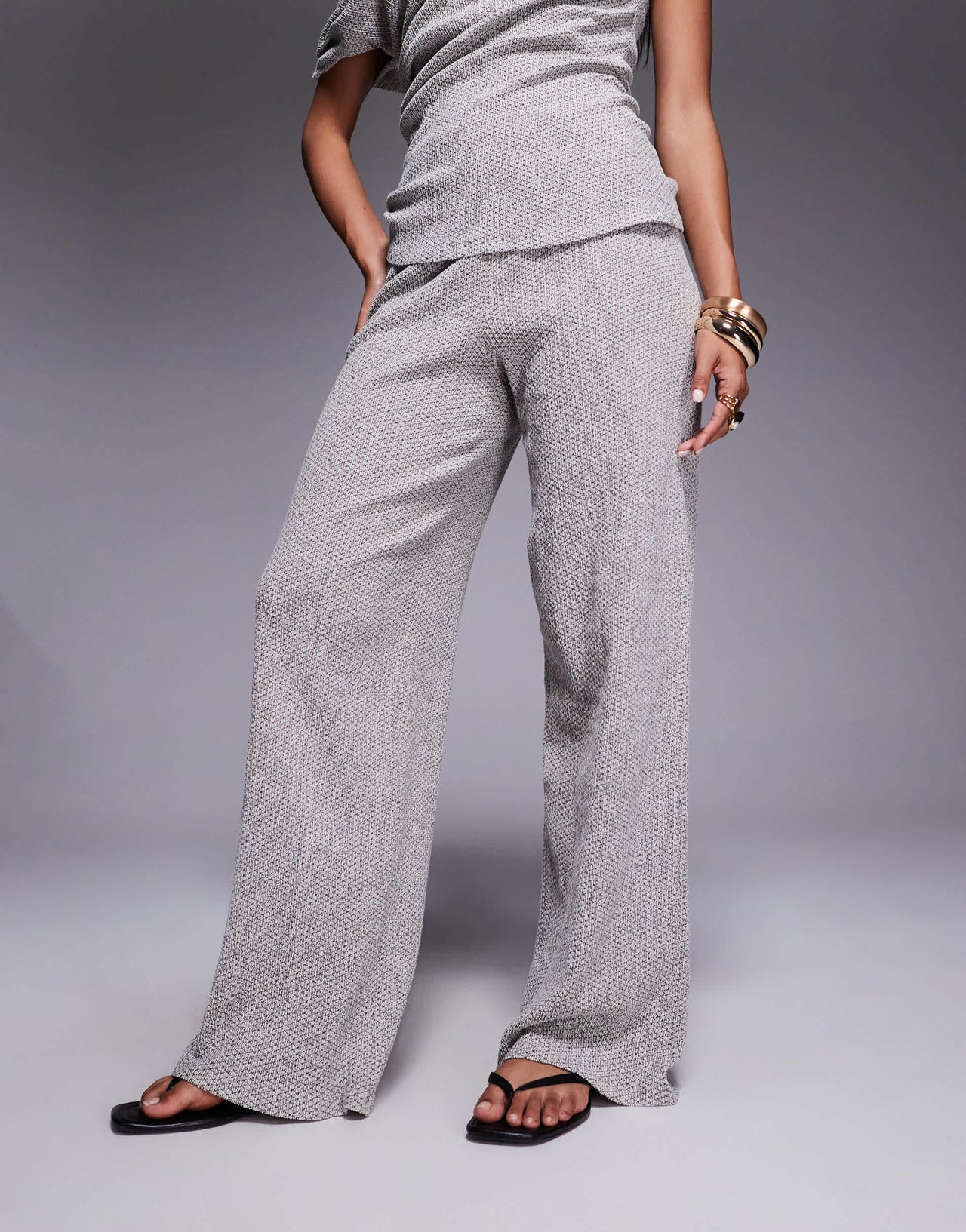 River Island textured wide leg trouser in white
