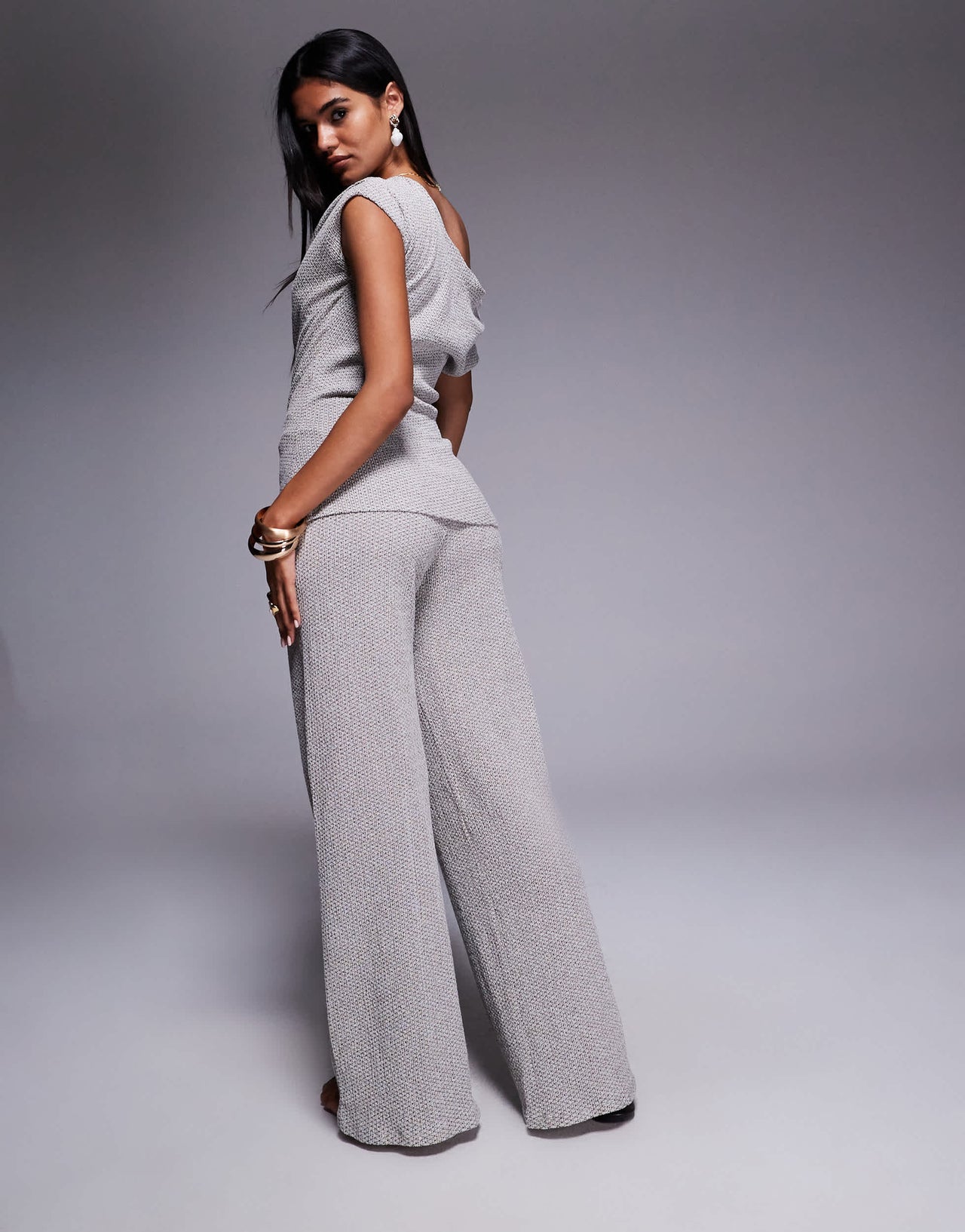 River Island textured wide leg trouser in white