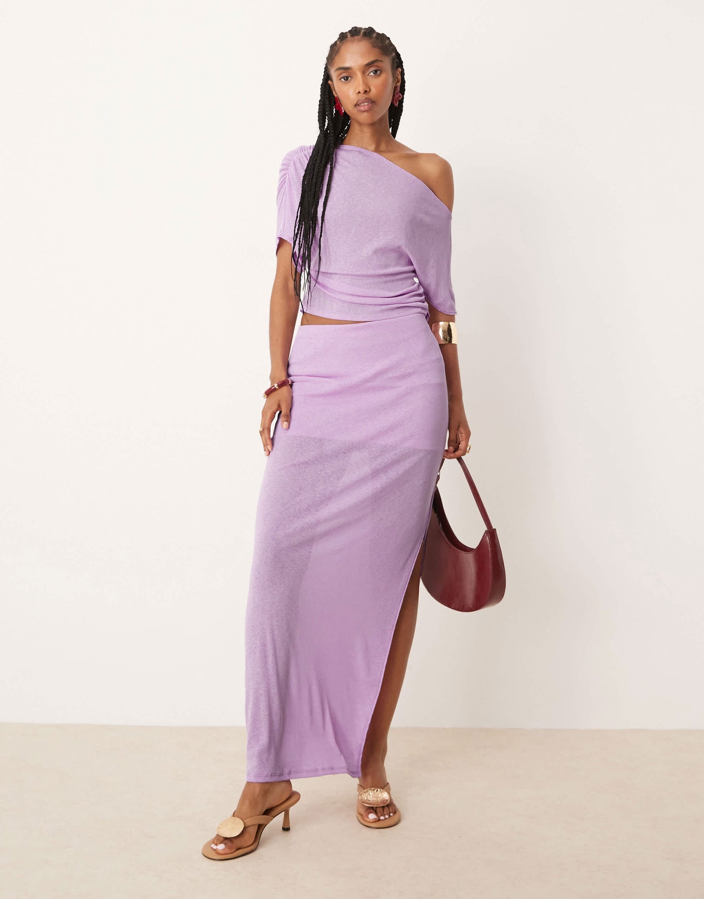 ASOS DESIGN mix & match mesh semi sheer side split maxi skirt in lilac