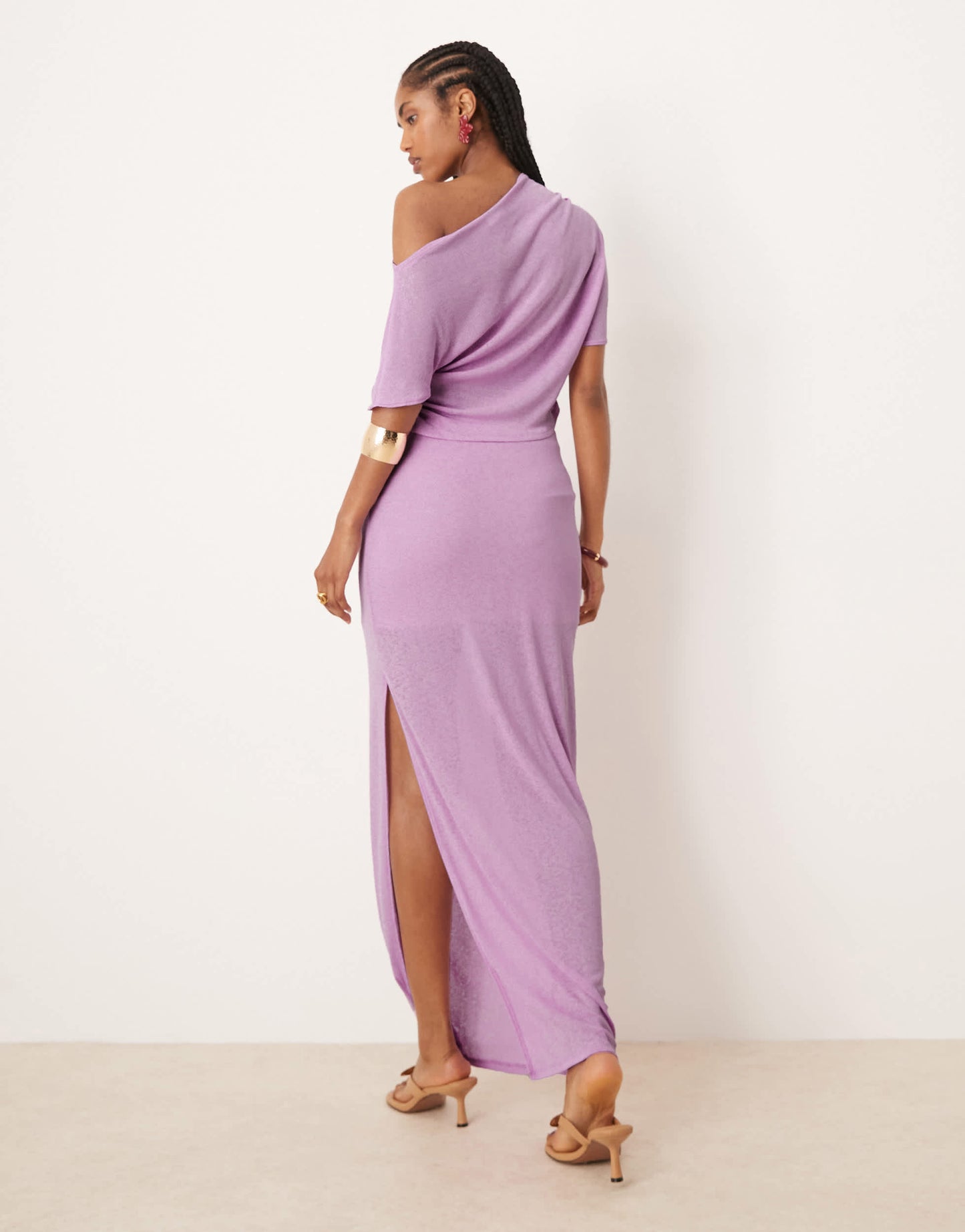 ASOS DESIGN mix & match mesh semi sheer side split maxi skirt in lilac