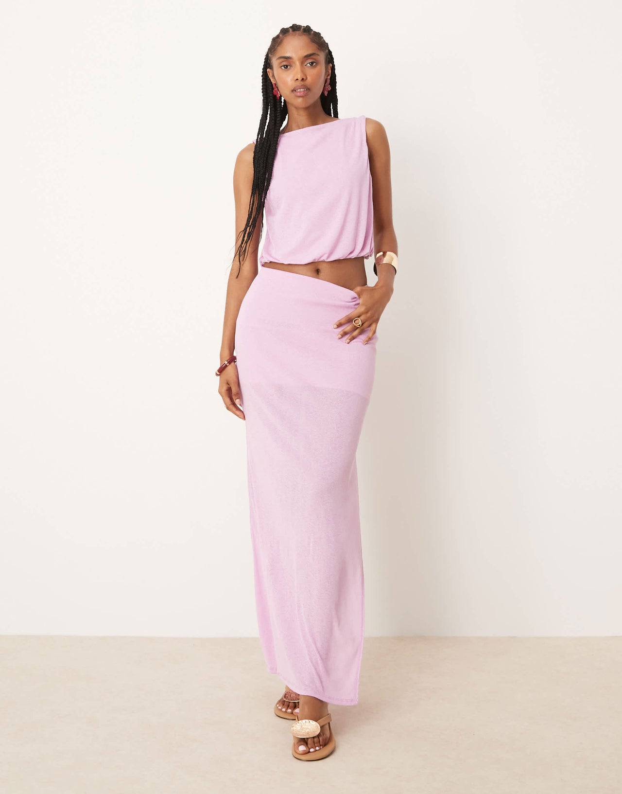 ASOS DESIGN mix & match mesh semi sheer bubble hem top in lilac