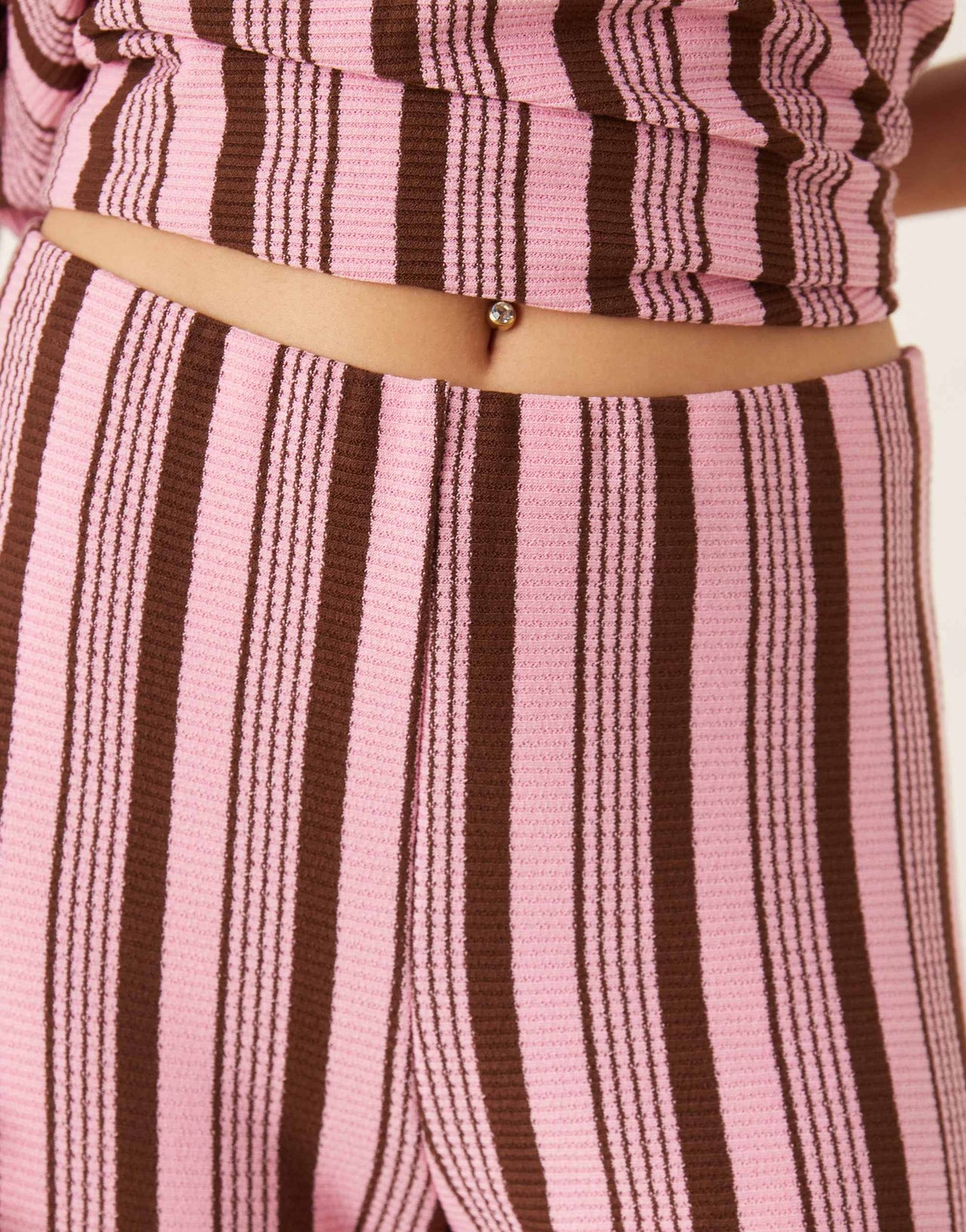 ASOS DESIGN wide leg trouser co-ord in pink and choc stripe