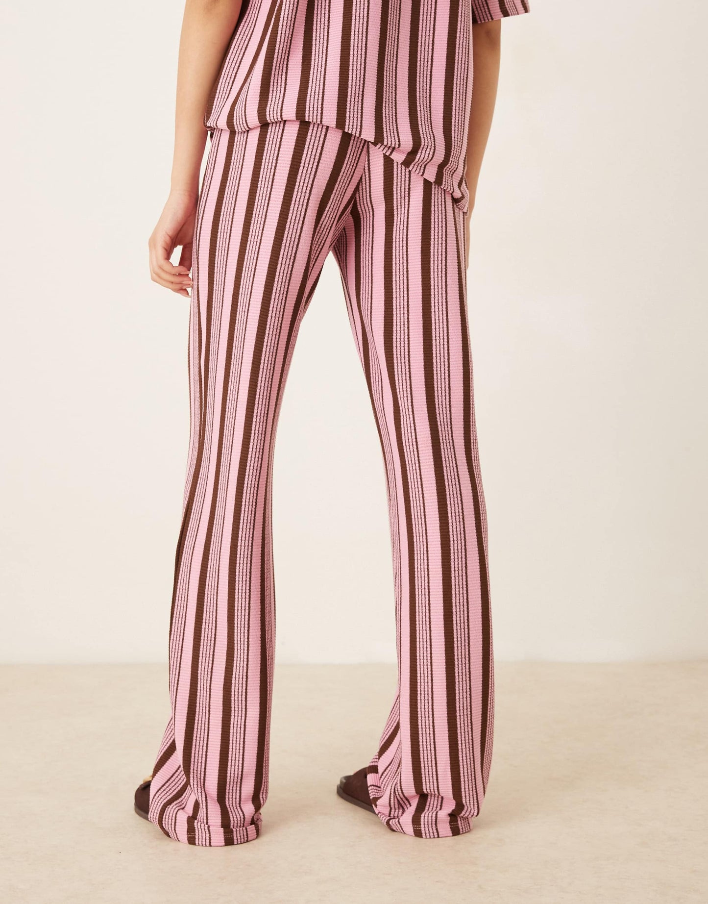 ASOS DESIGN wide leg trouser co-ord in pink and choc stripe