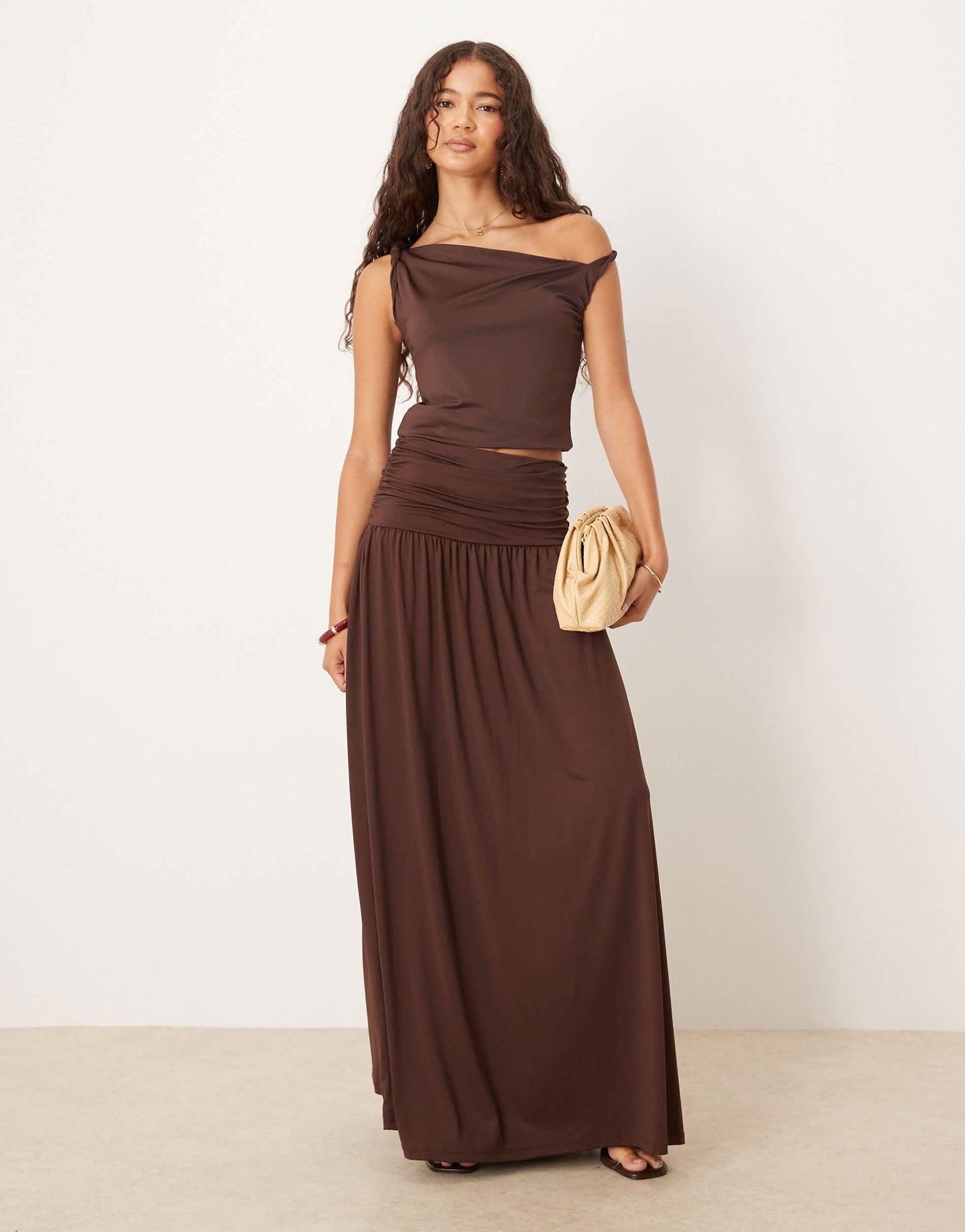 ASOS DESIGN draped twist strap tank top in chocolate
