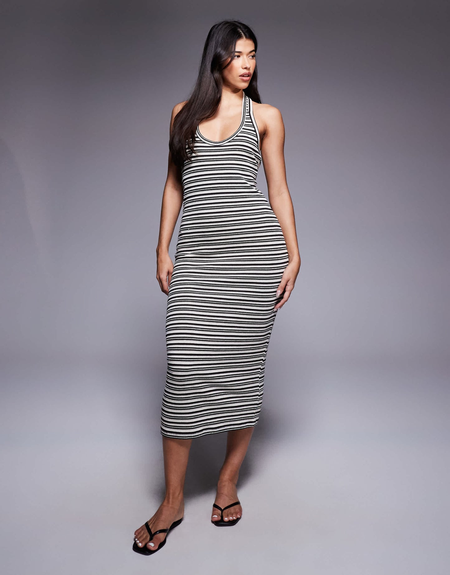 River Island striped halterneck dress in black and white