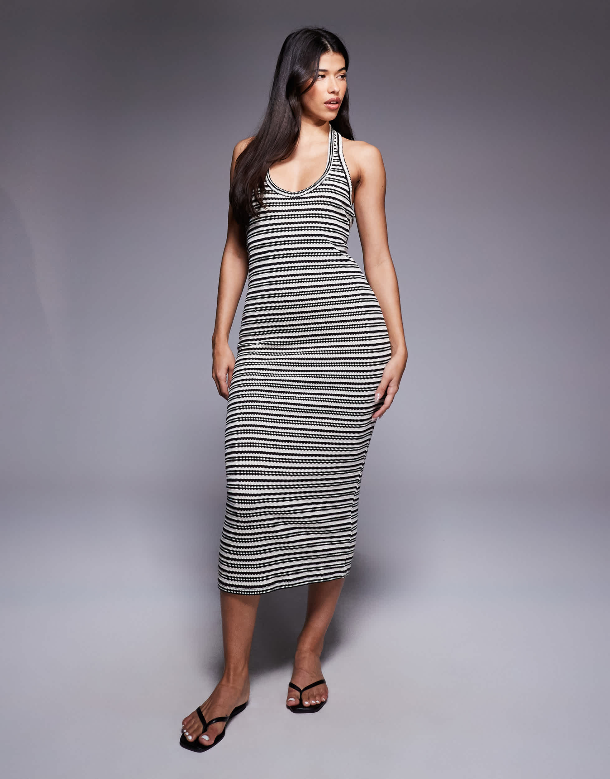 River Island striped halterneck dress in black and white