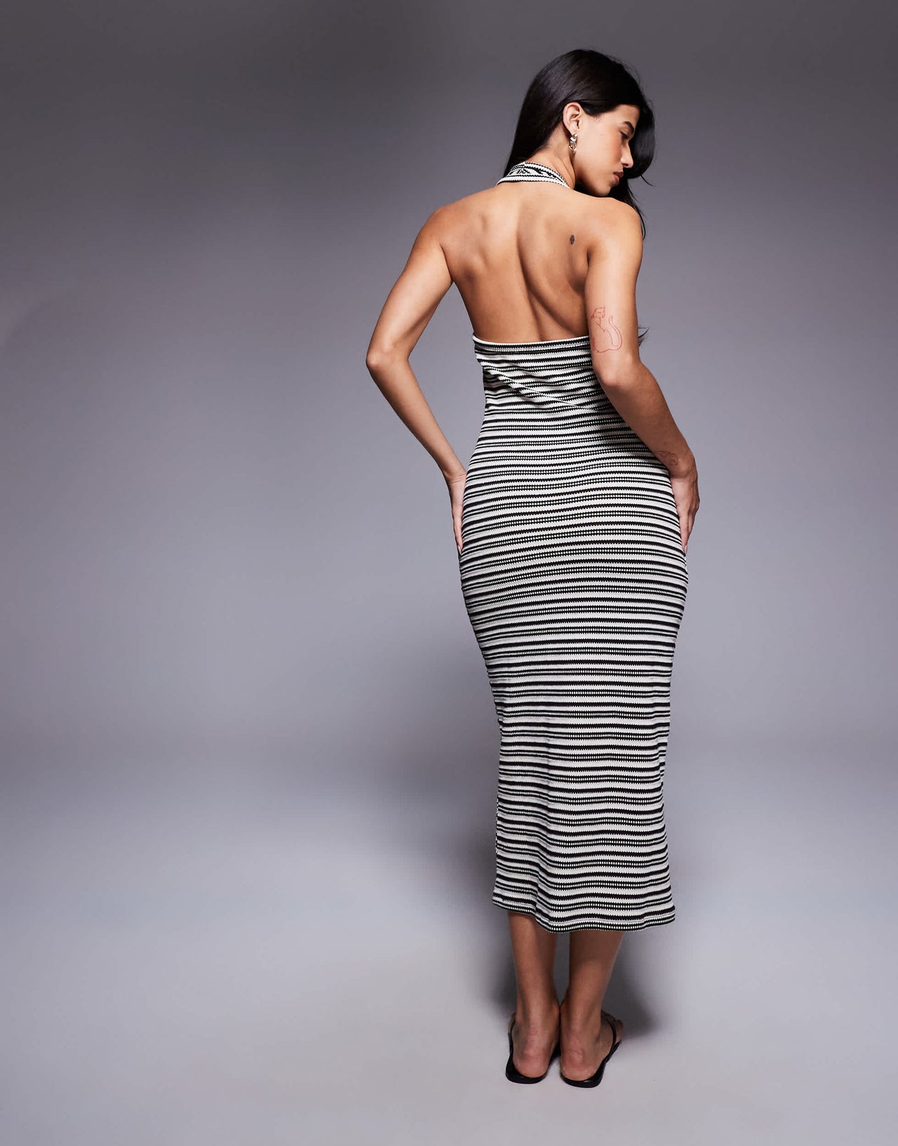 River Island striped halterneck dress in black and white