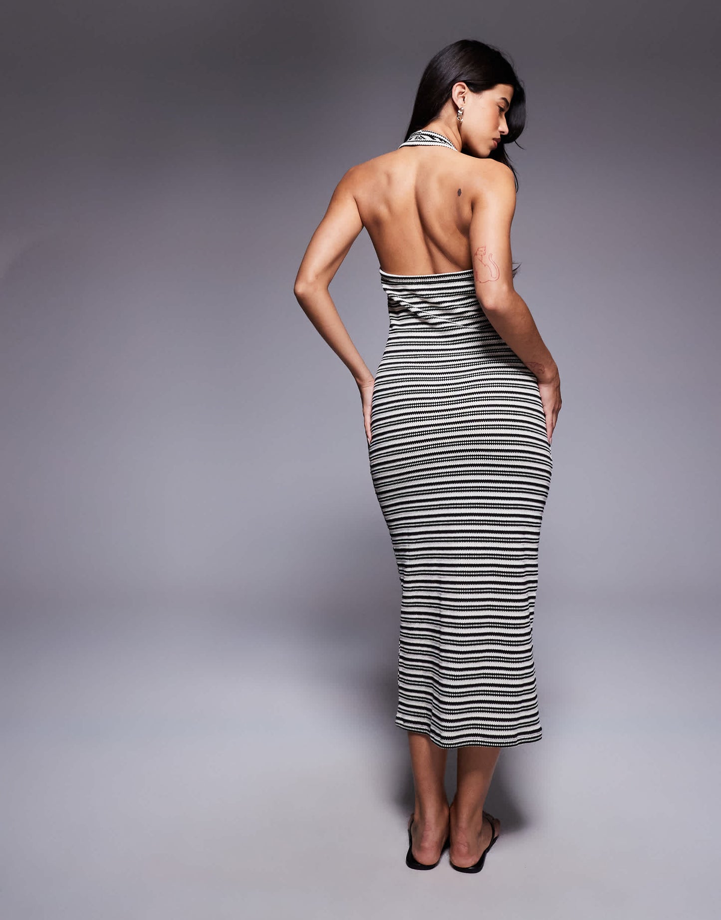 River Island striped halterneck dress in black and white