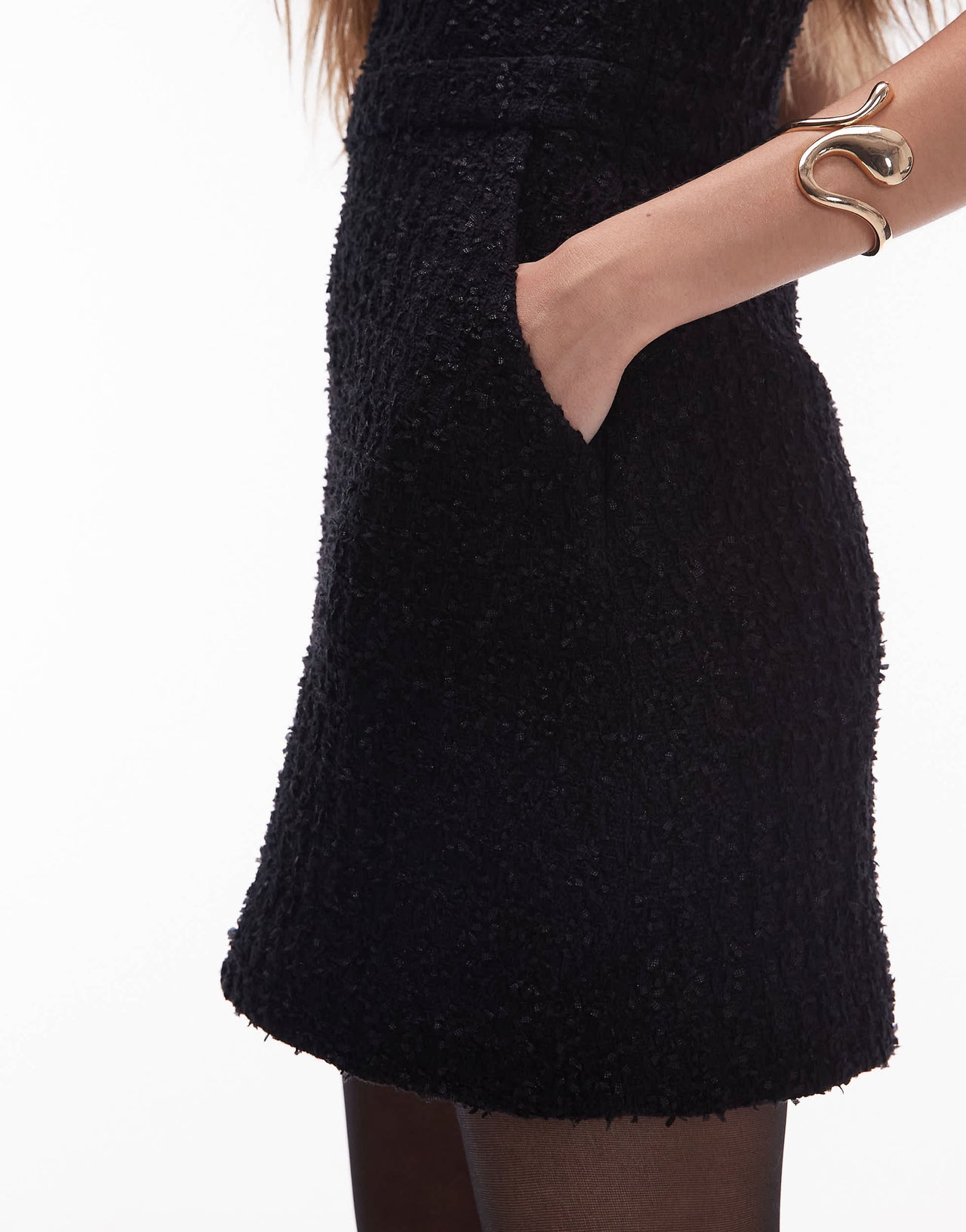 & Other Stories textured tweed mini dress wit v-neck in black