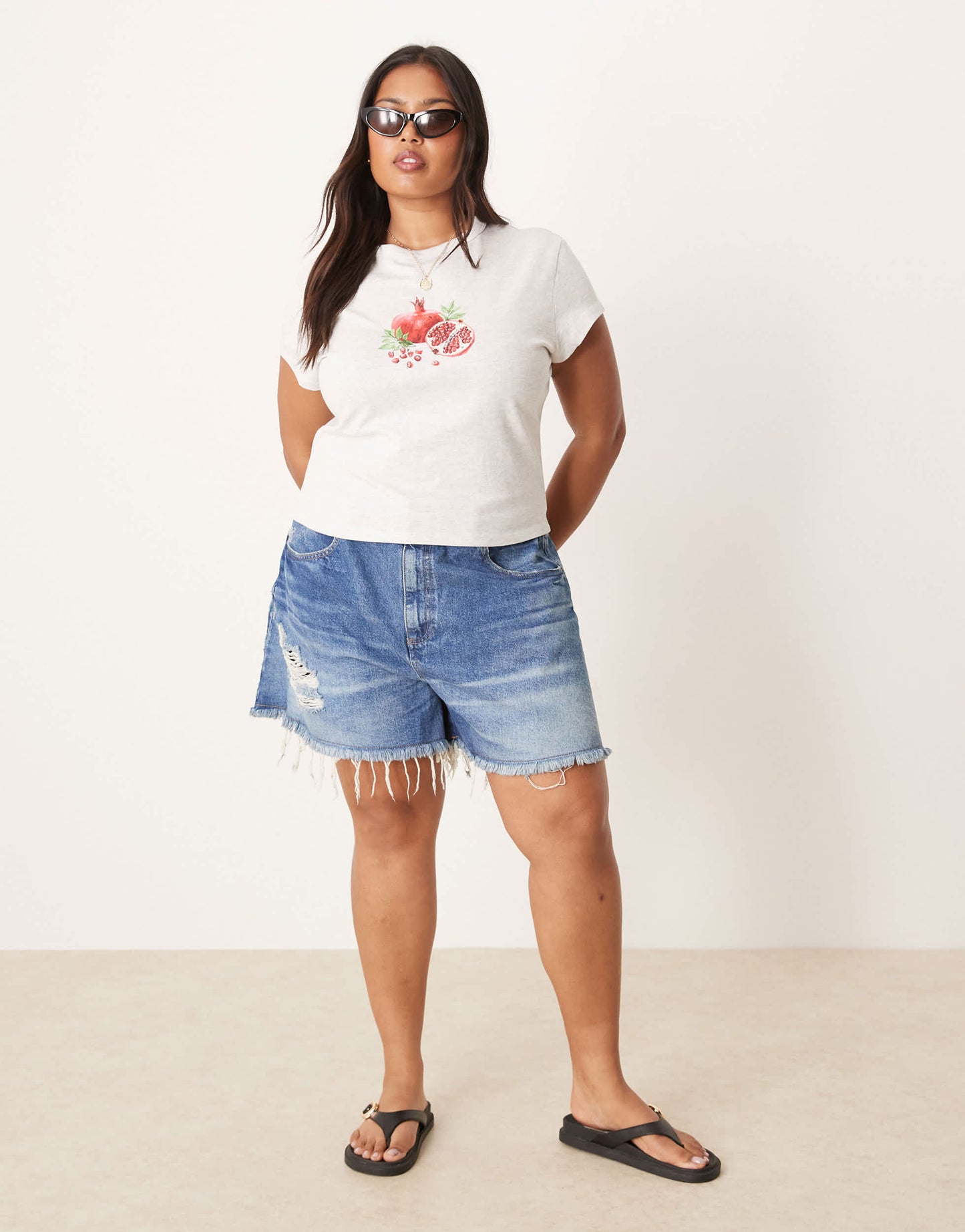 ASOS DESIGN Curve baby tee with pomegranate fruit graphic in ice marl