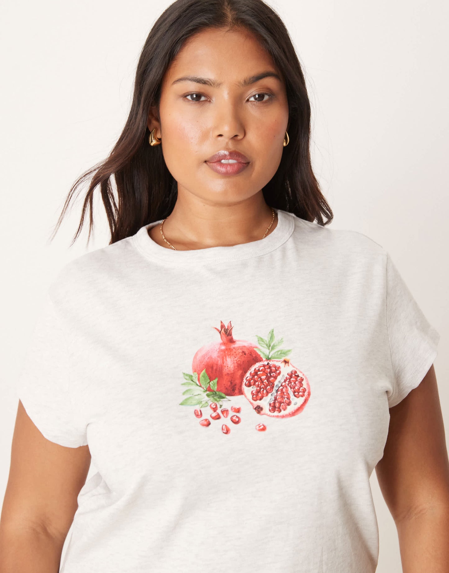ASOS DESIGN Curve baby tee with pomegranate fruit graphic in ice marl
