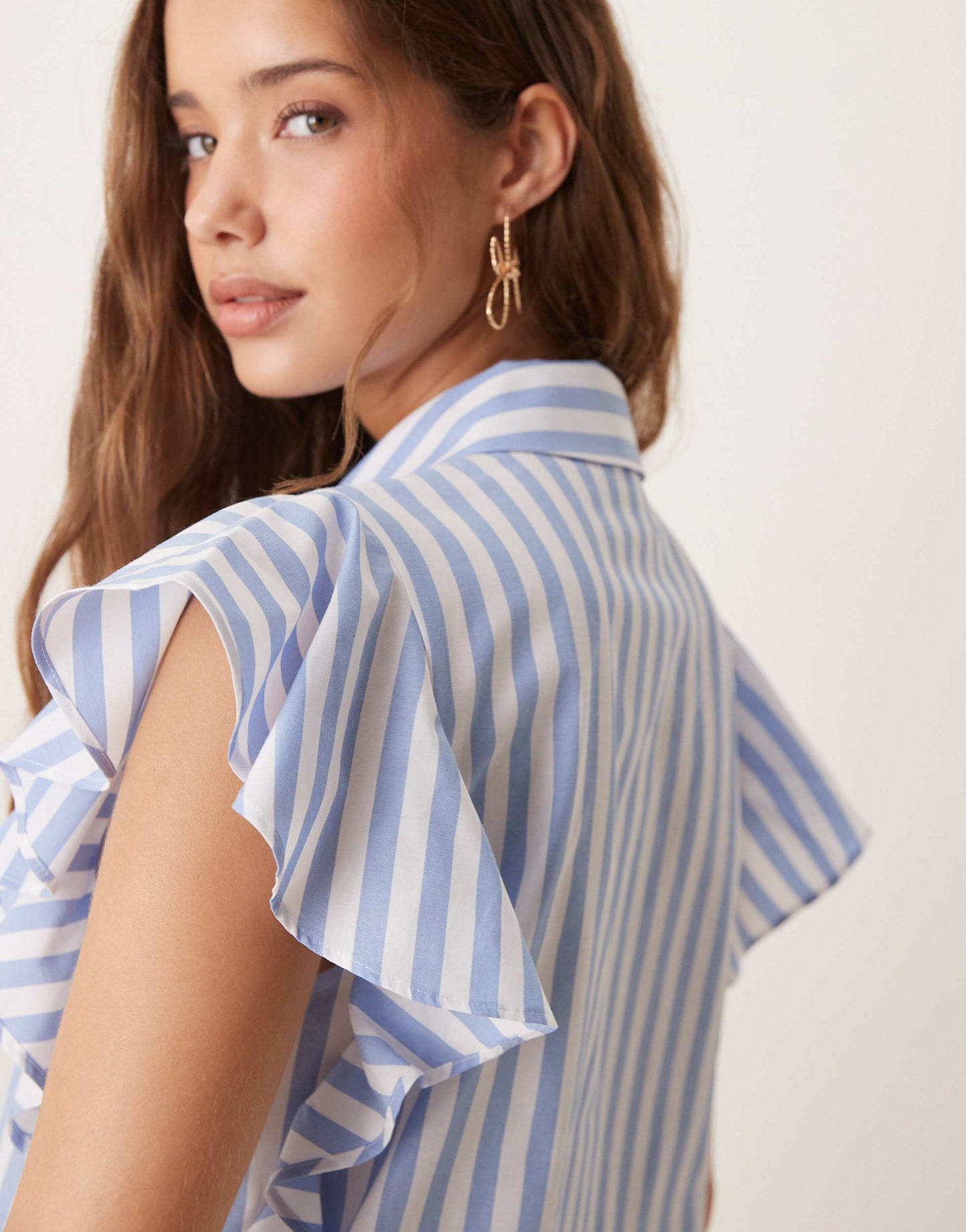 ASOS DESIGN ruffle sleeveless mini dress in blue stripe