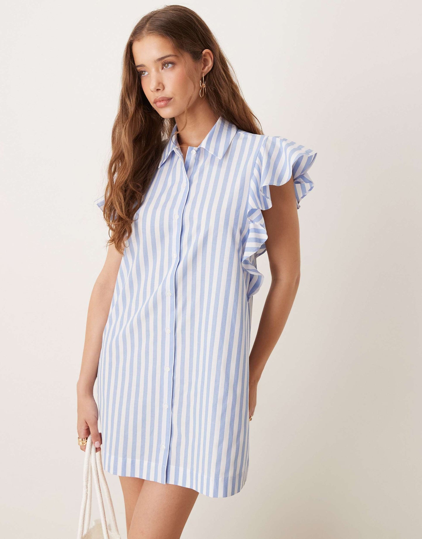 ASOS DESIGN ruffle sleeveless mini dress in blue stripe