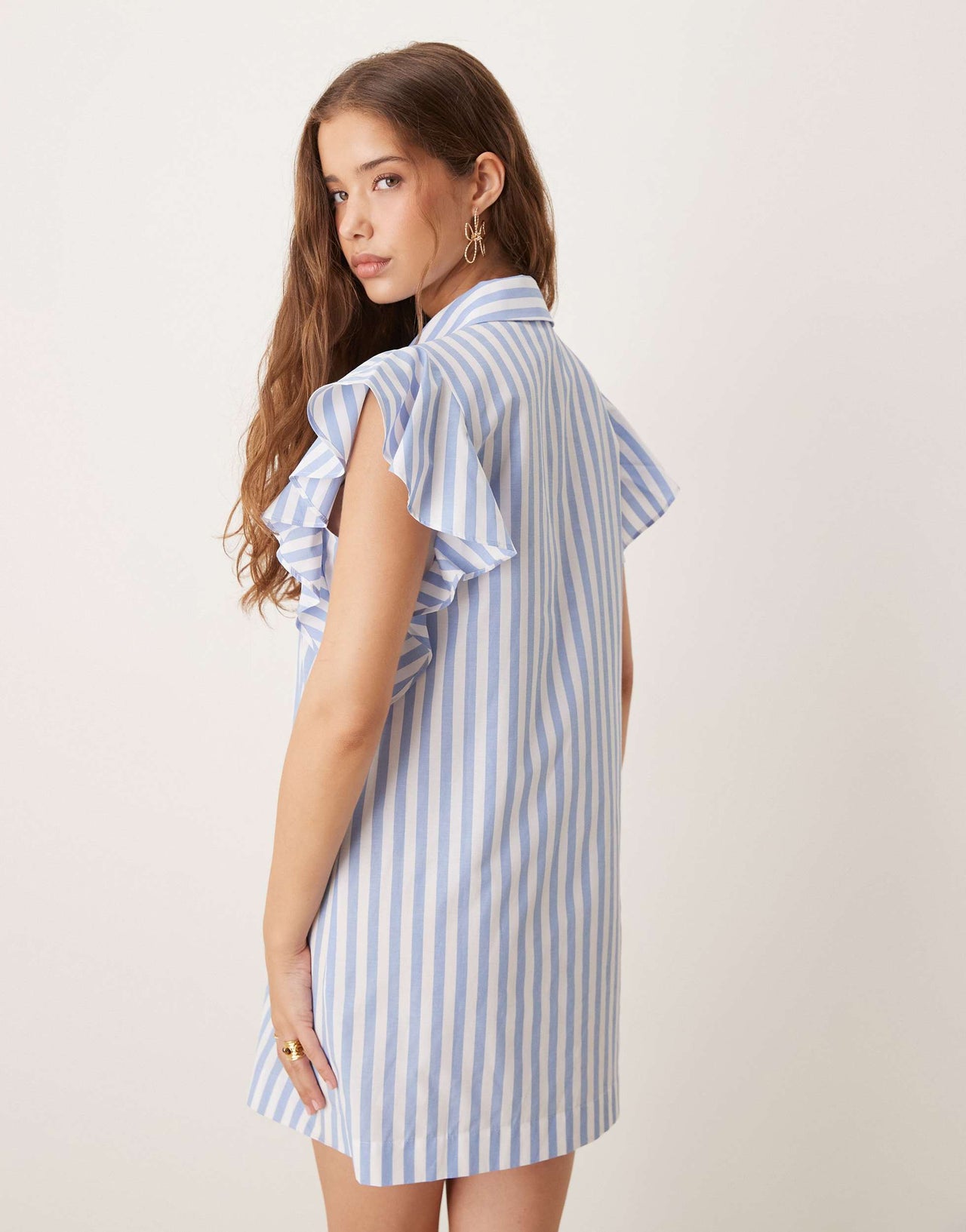 ASOS DESIGN ruffle sleeveless mini dress in blue stripe