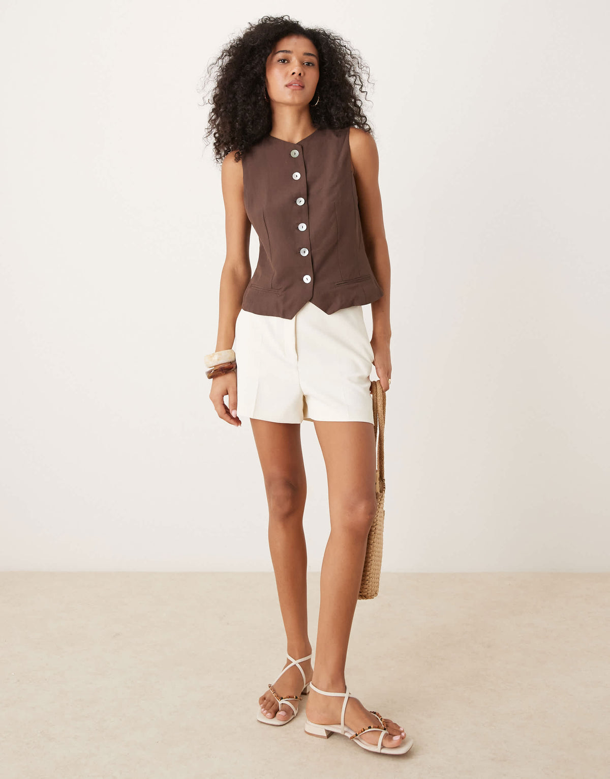 Mango high neck waistcoat in brown