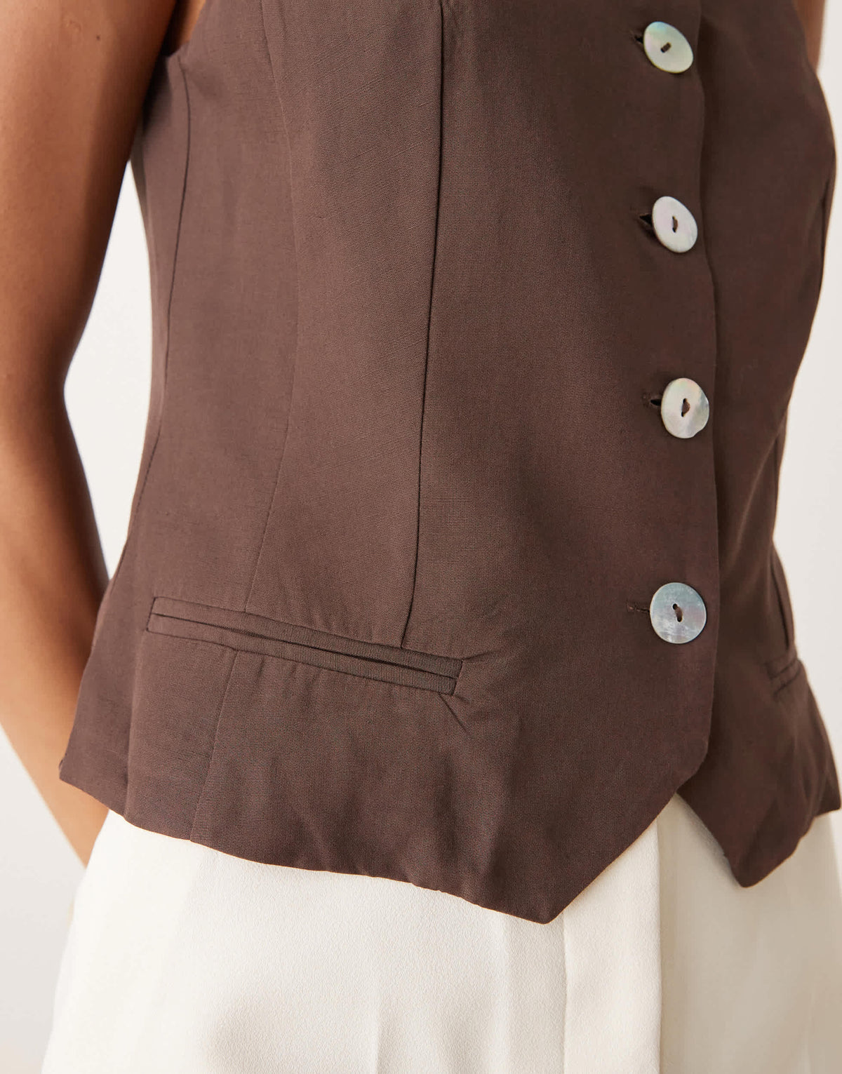 Mango high neck waistcoat in brown