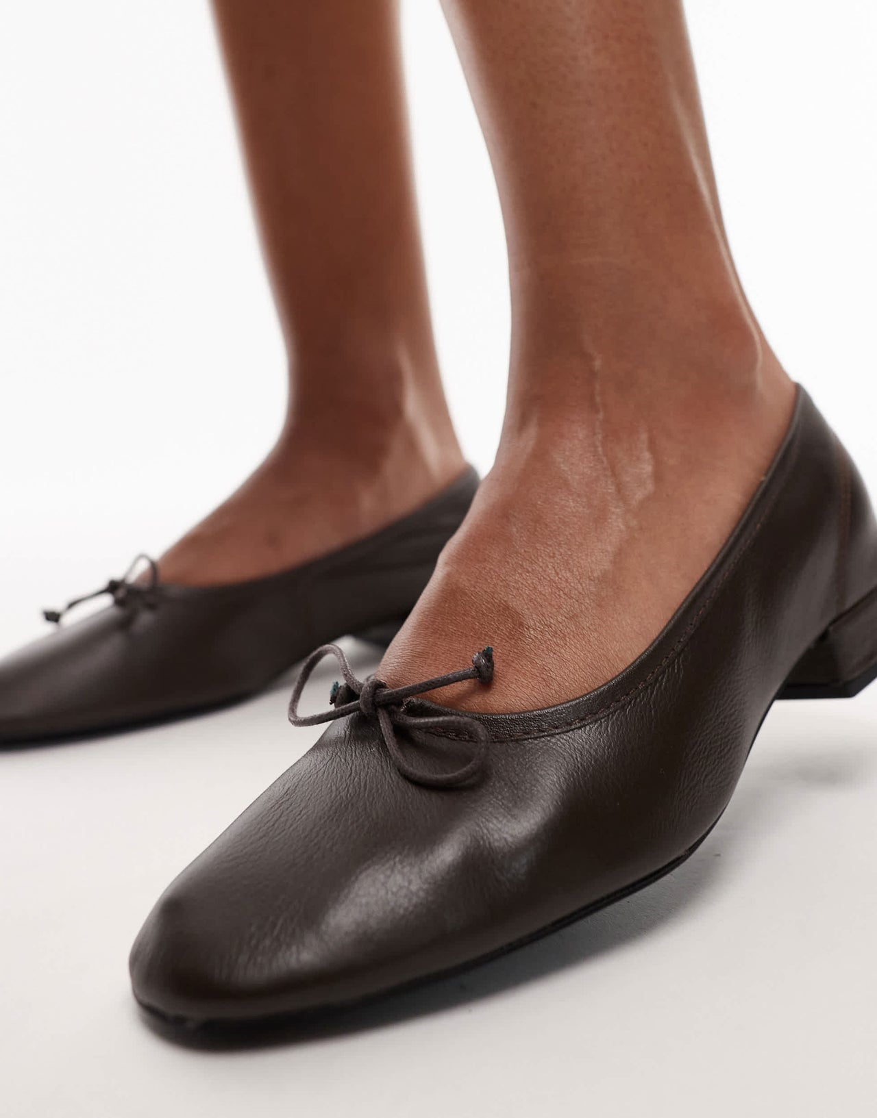 Mango leather heeled ballet flat in brown