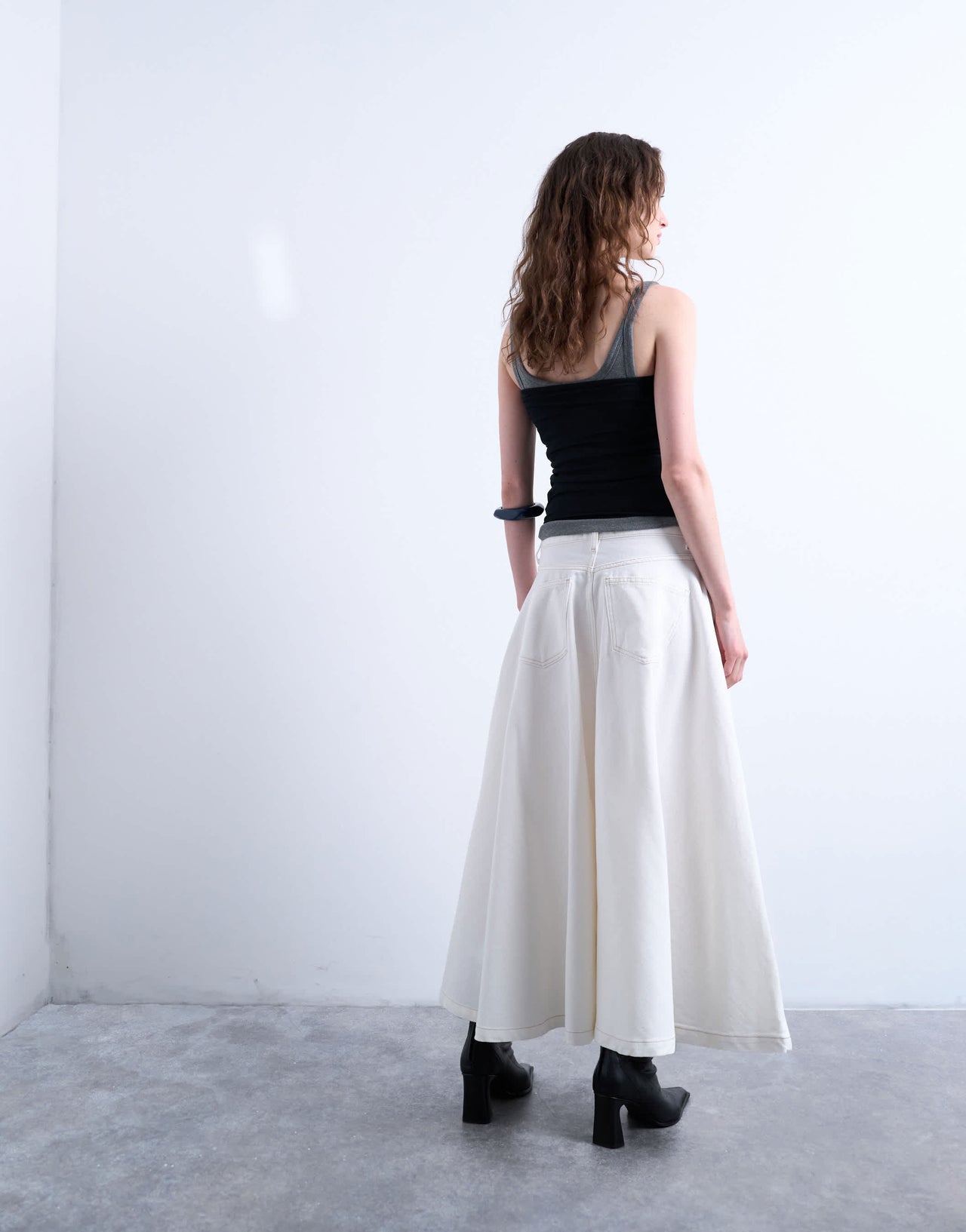 Topshop denim maxi full circle skirt in ecru