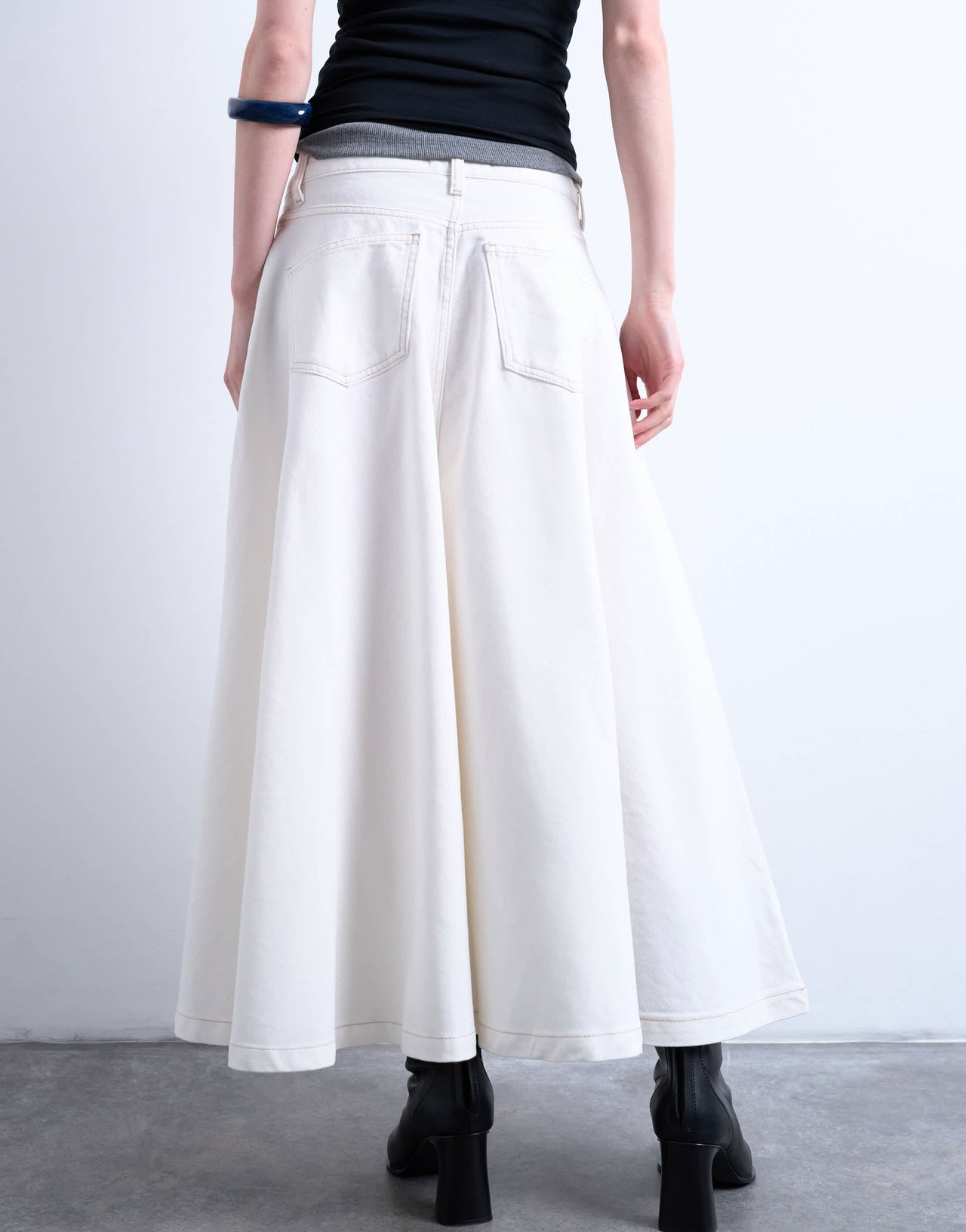 Topshop denim maxi full circle skirt in ecru