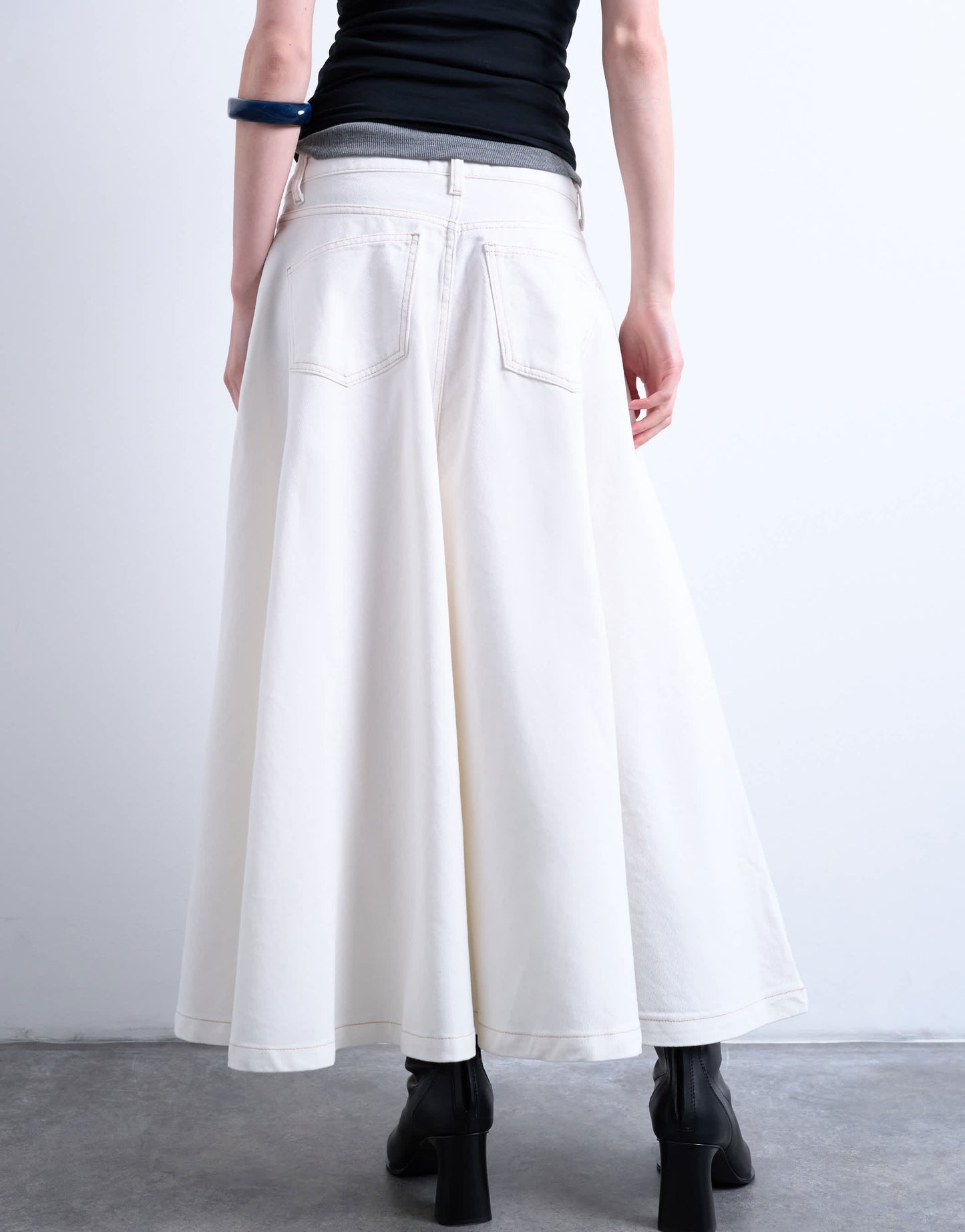 Topshop denim maxi full circle skirt in ecru