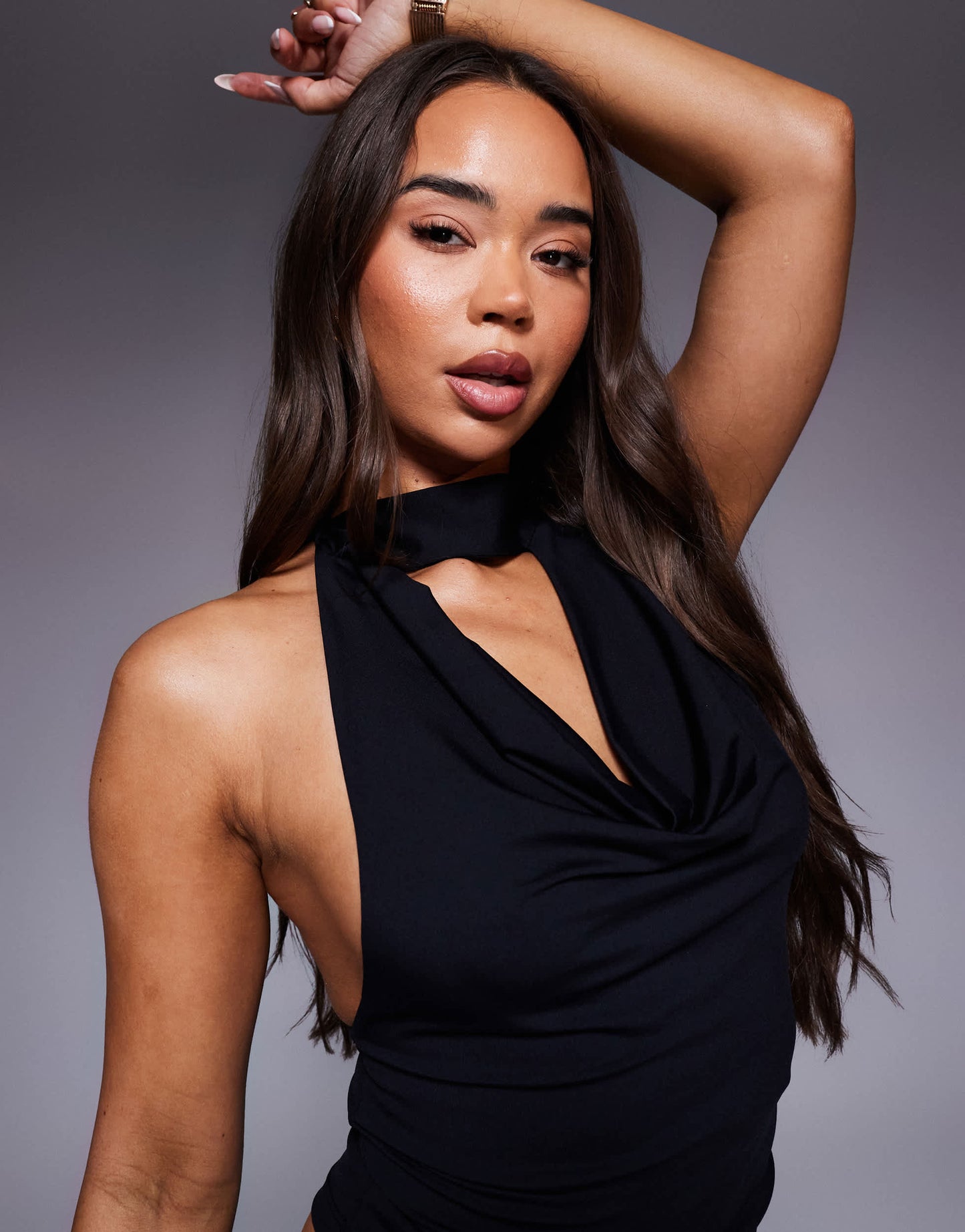 ASOS DESIGN scarf detail cowl plunge top in black