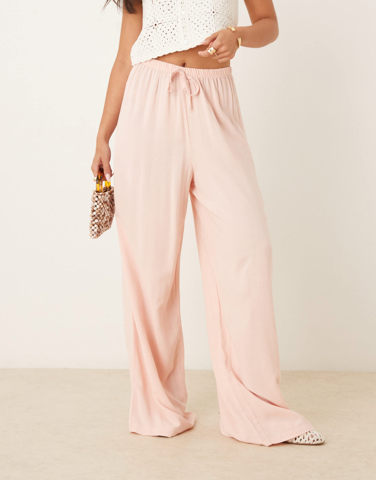 ASOS DESIGN linen blend pull on trouser in pink