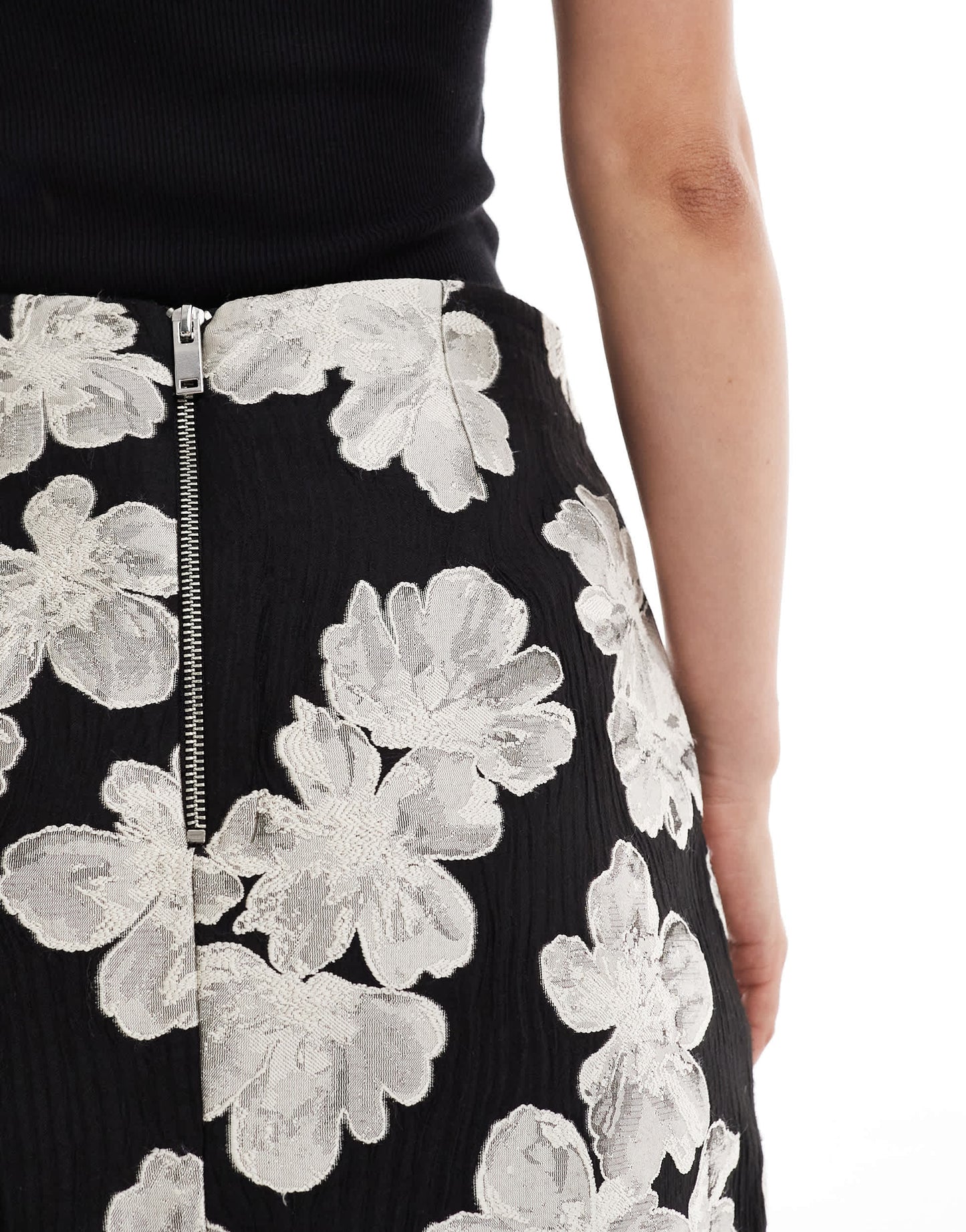 French Connection jacquard floral mini skirt co-ord in black and cream