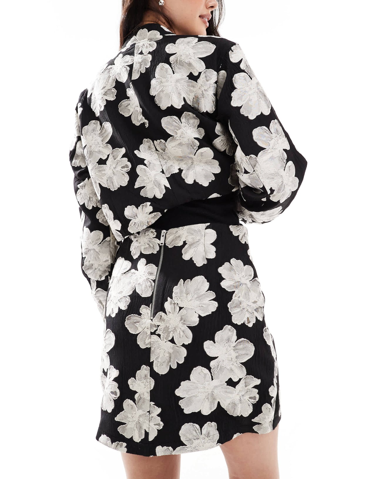 French Connection jacquard floral mini skirt co-ord in black and cream