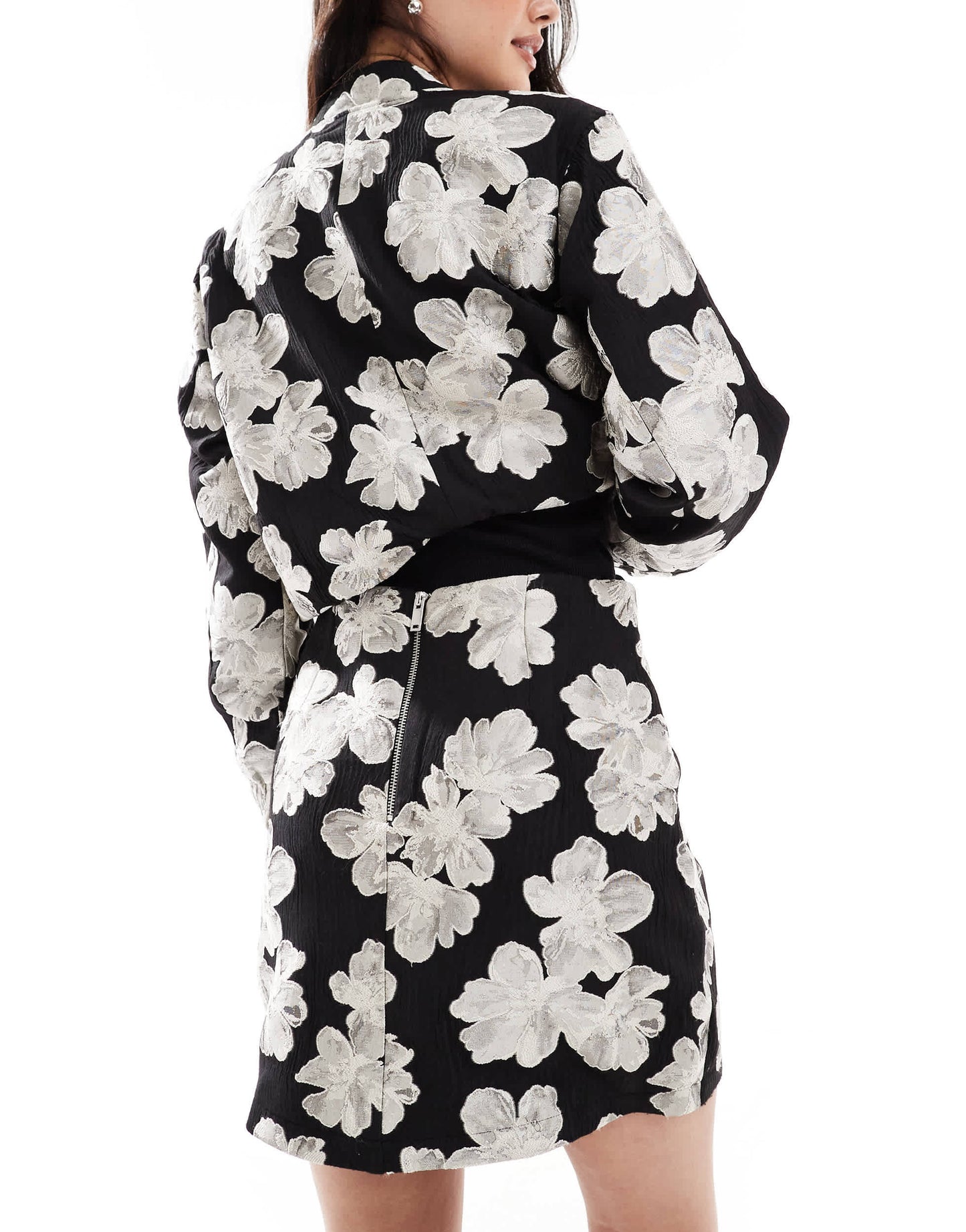 French Connection jacquard floral mini skirt co-ord in black and cream