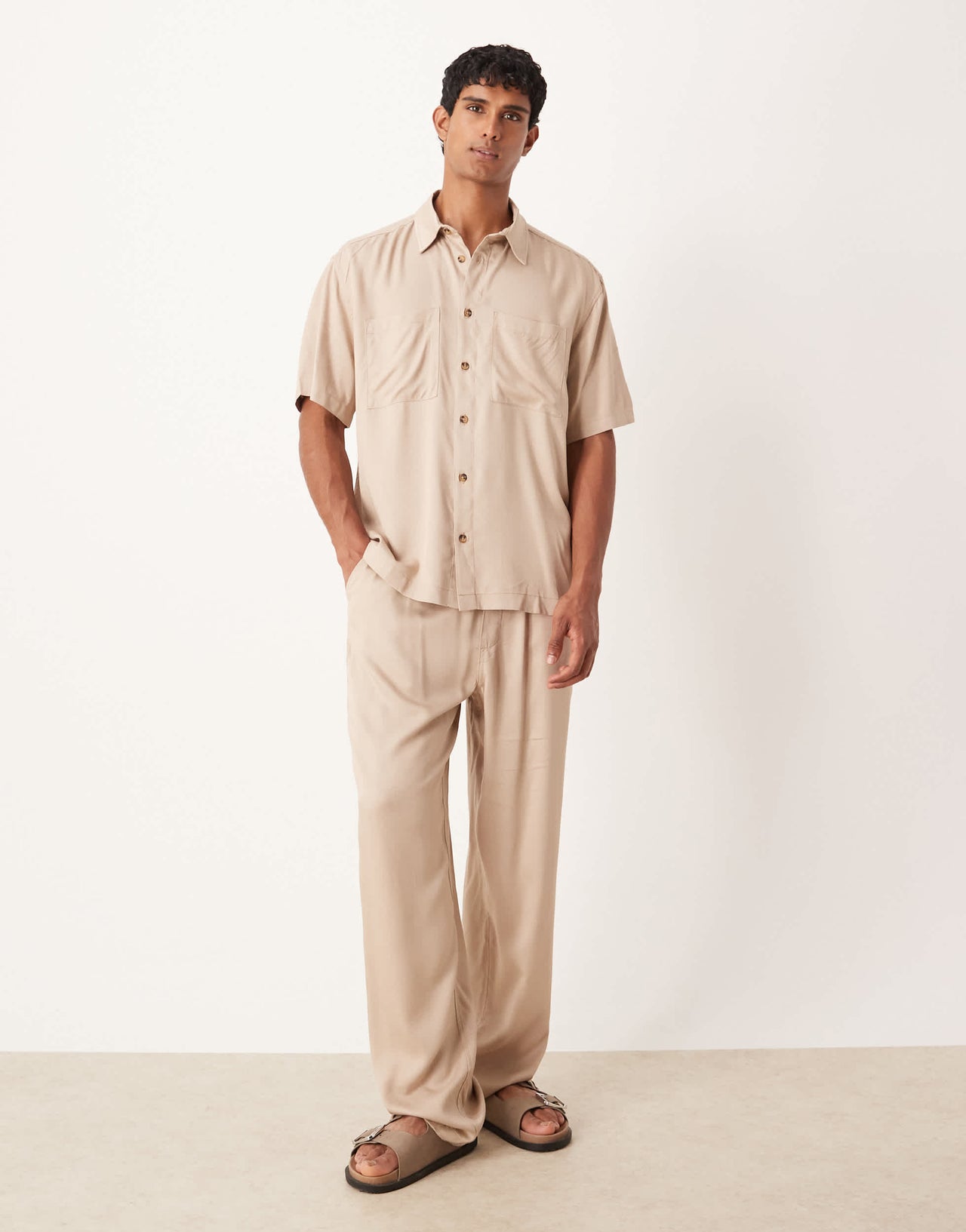 ASOS DESIGN co-ord baggy trousers in stone