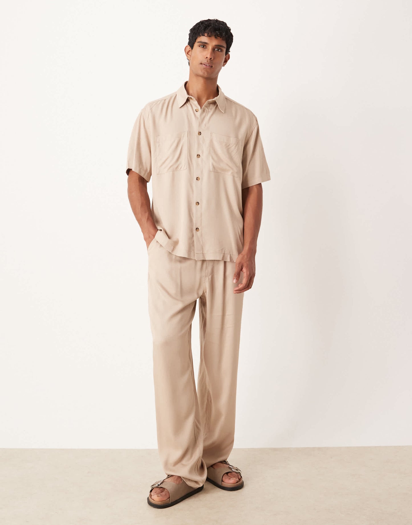 ASOS DESIGN co-ord baggy trousers in stone