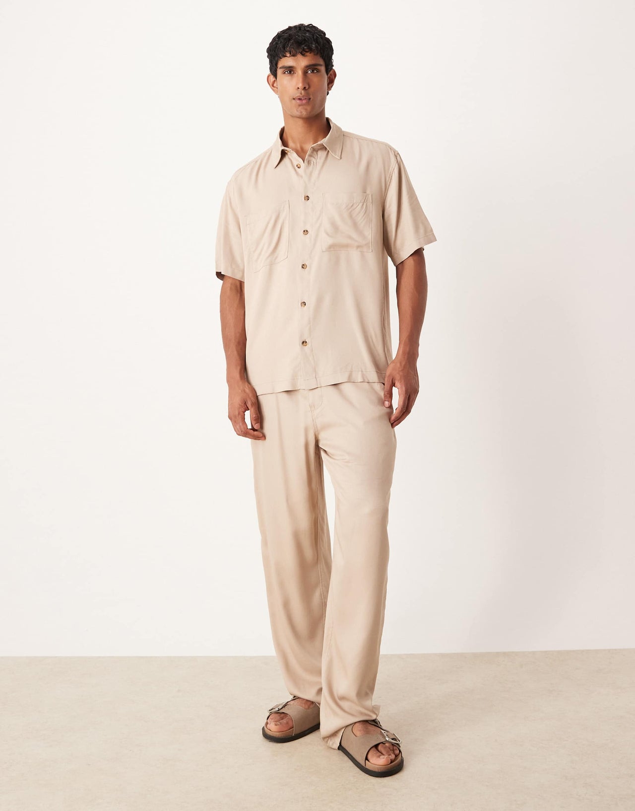 ASOS DESIGN co-ord relaxed shirt in stone
