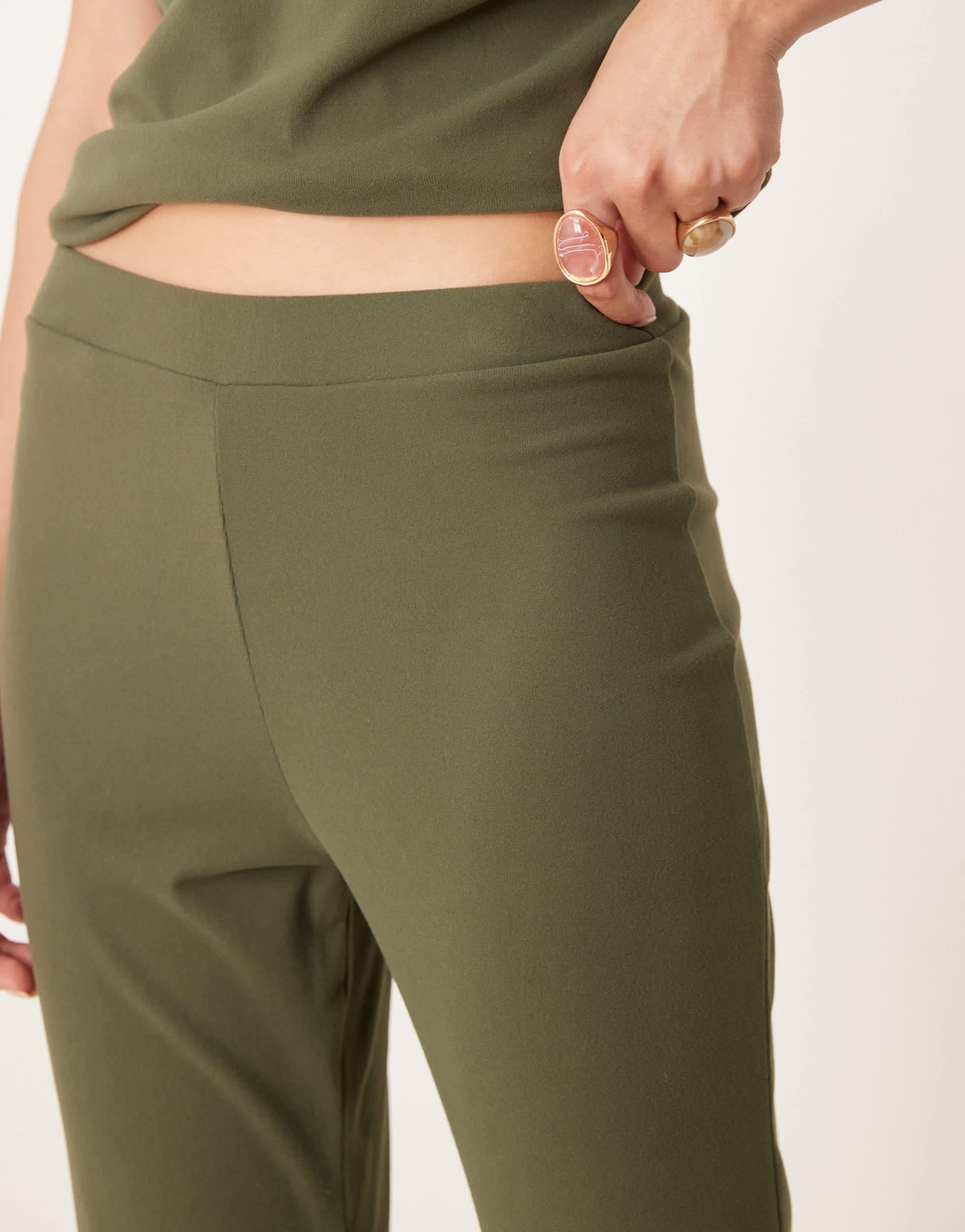 ASOS DESIGN brushed fine rib wide leg trouser co-ord in khaki