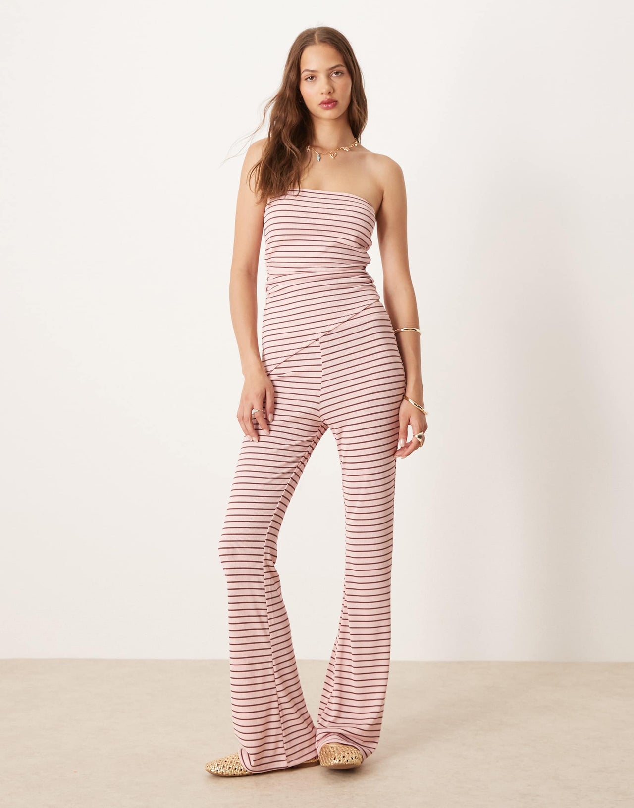 ASOS DESIGN bandeau co-ord in pink and choc stripe