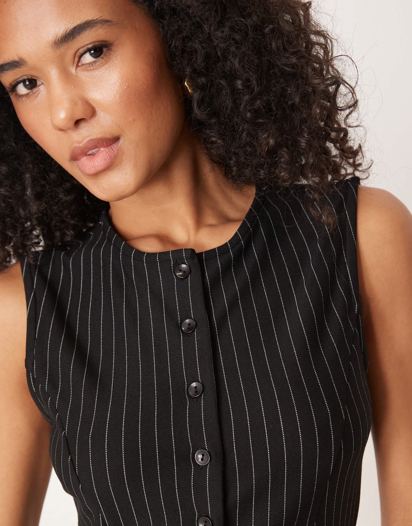 ASOS DESIGN pinstripe longline button through cinched waistcoat co ord in grey