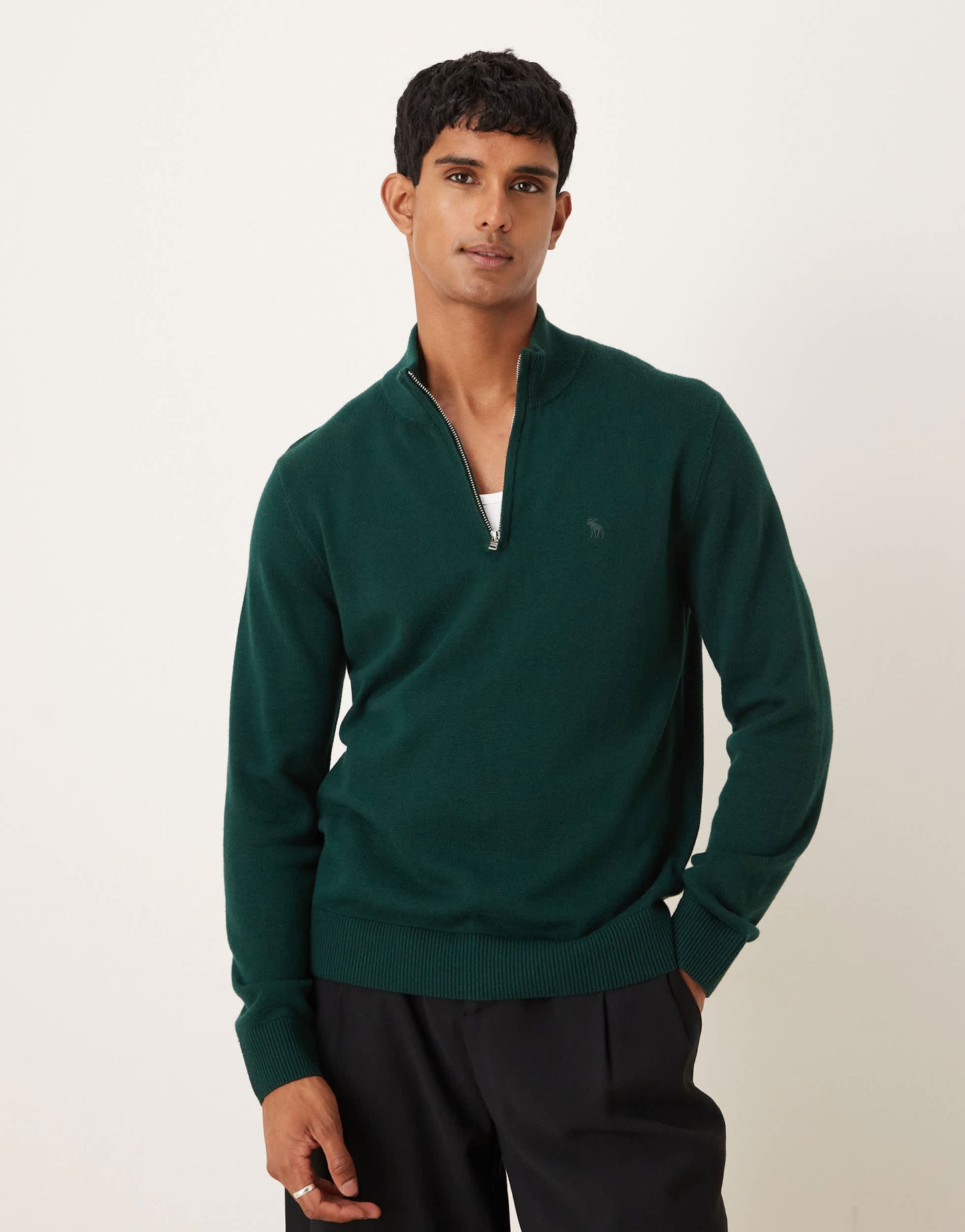Abercrombie & Fitch long sleeve chest logo quarter zip jumper in green