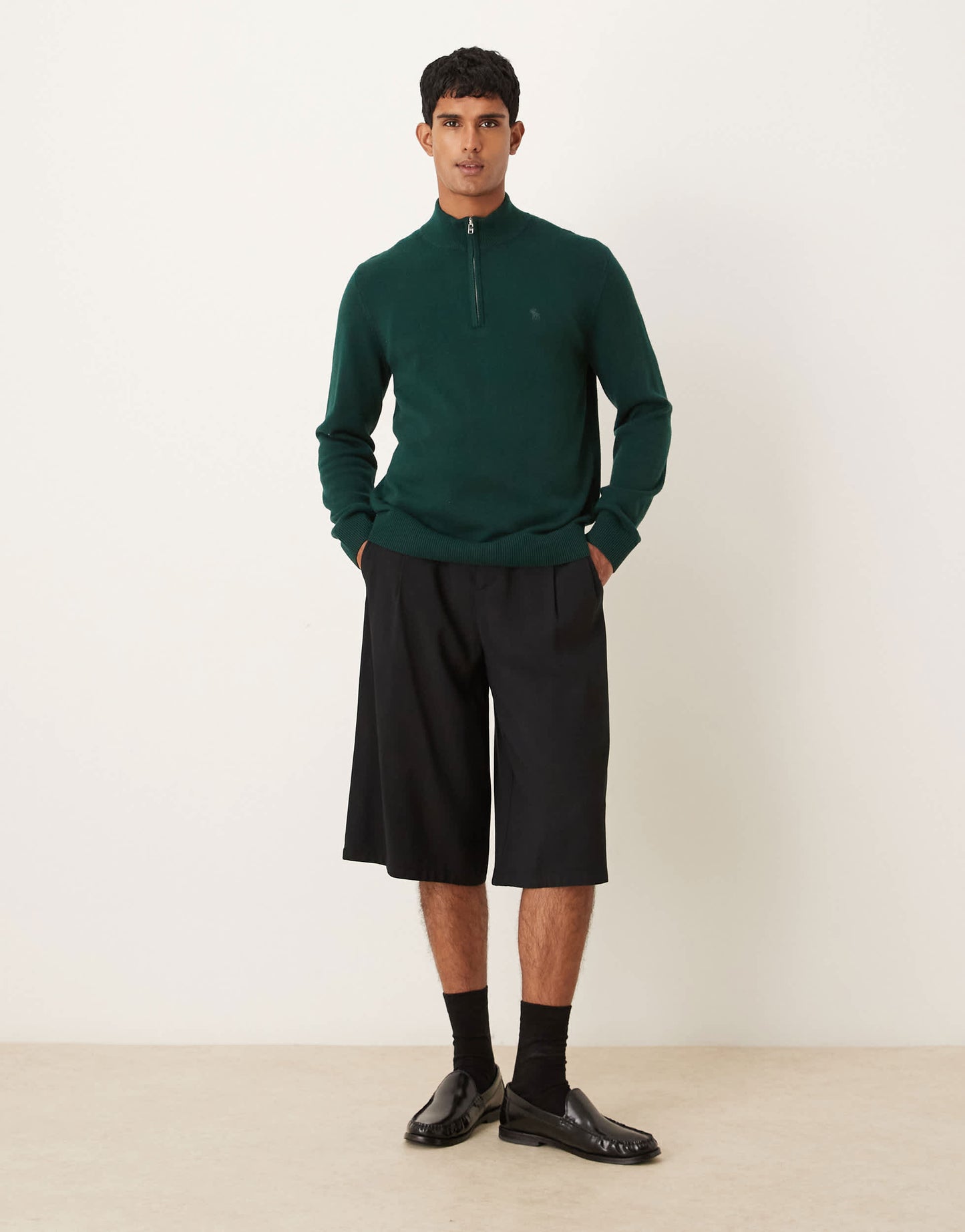 Abercrombie & Fitch long sleeve chest logo quarter zip jumper in green
