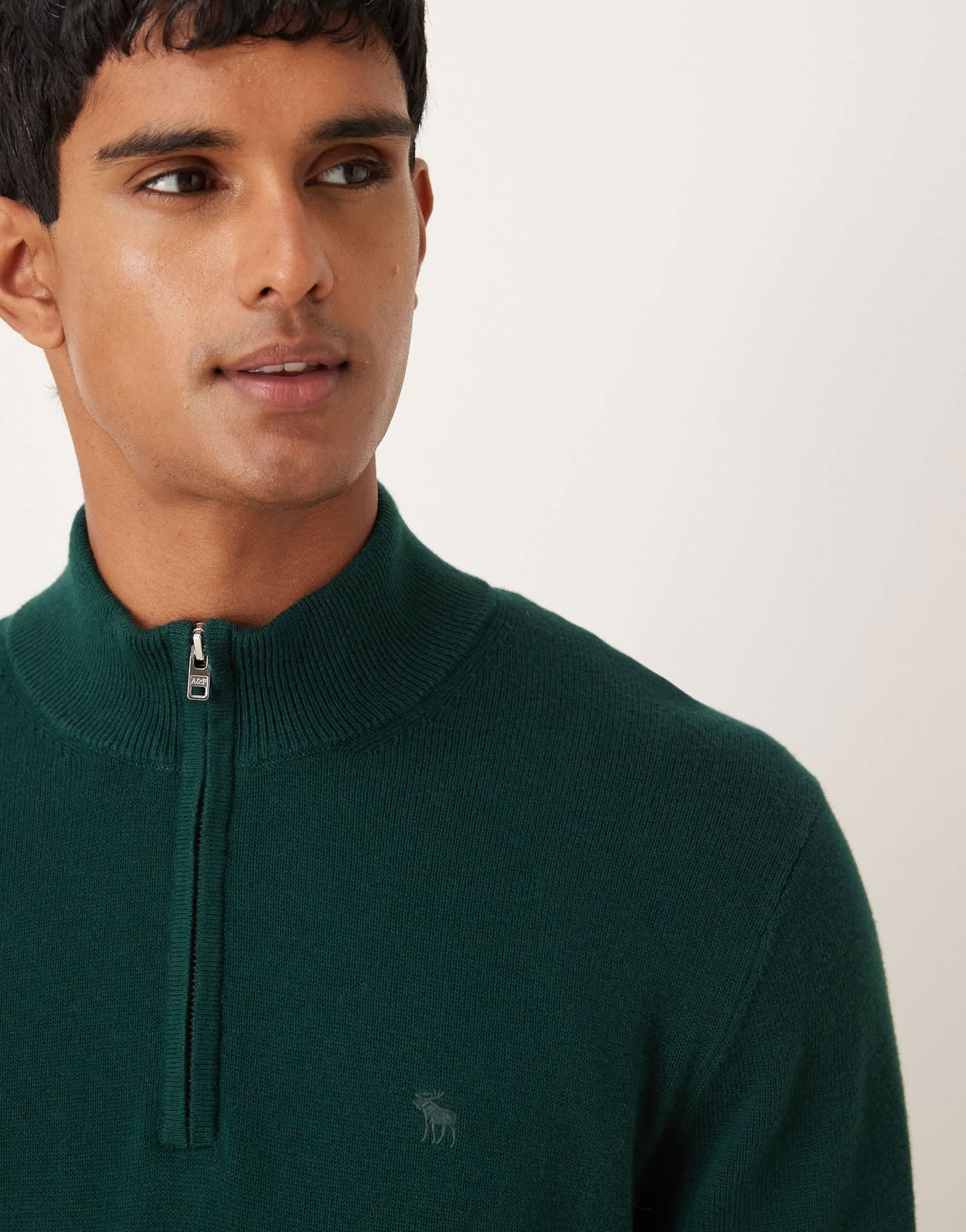 Abercrombie & Fitch long sleeve chest logo quarter zip jumper in green