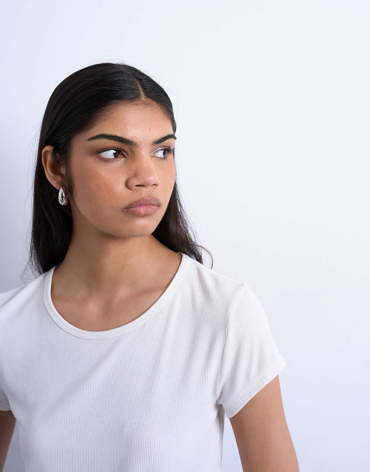 Topshop premium rib short sleeve tee in ecru
