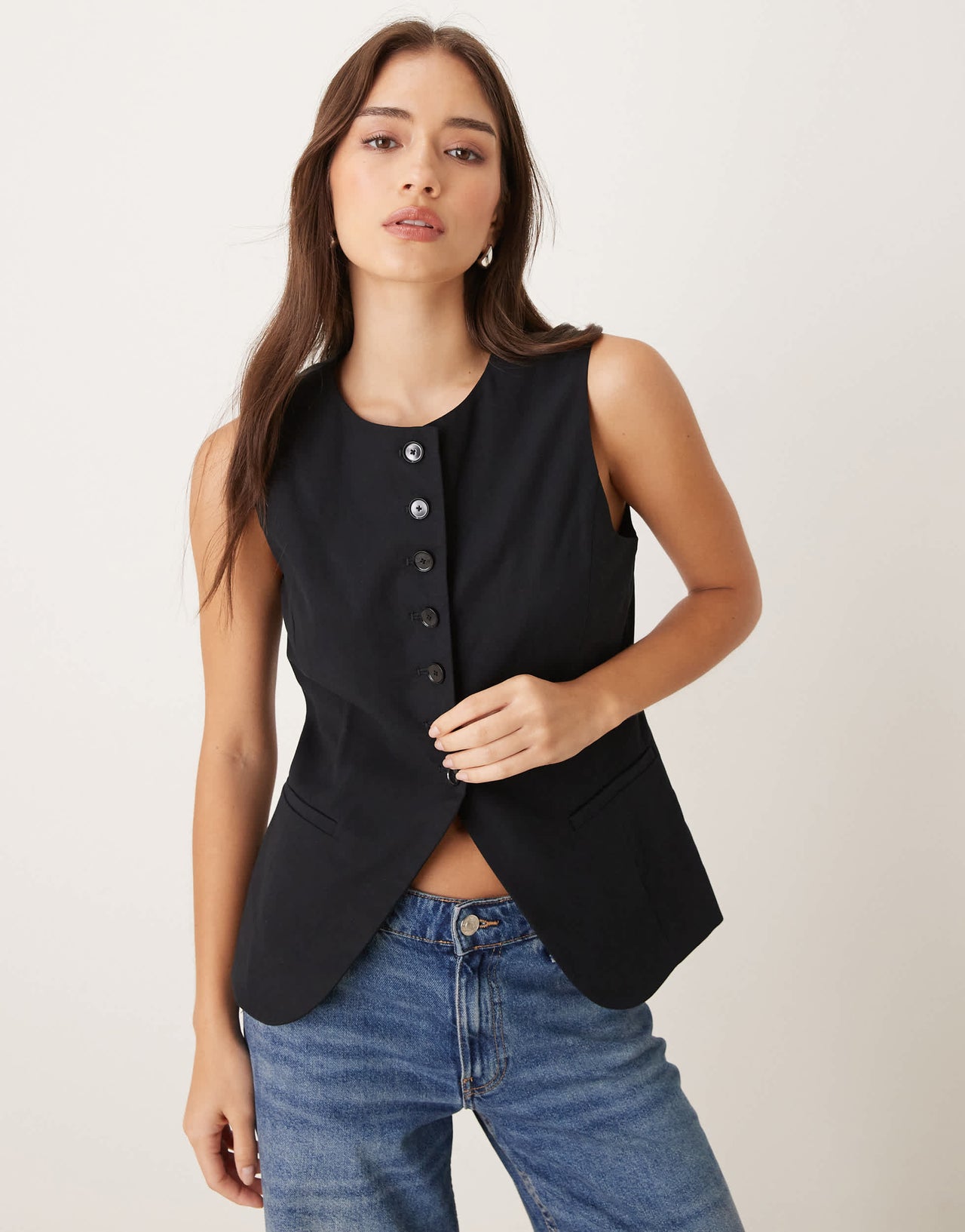 Mango high neck tailored waistcoat co-ord in black