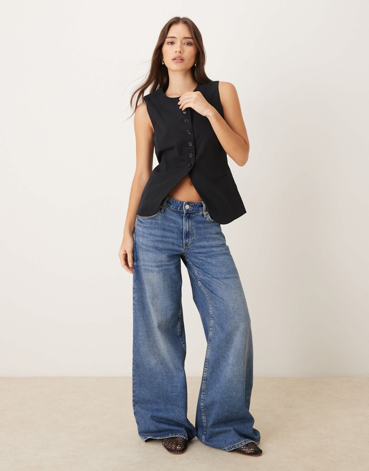 Mango high neck tailored waistcoat co-ord in black