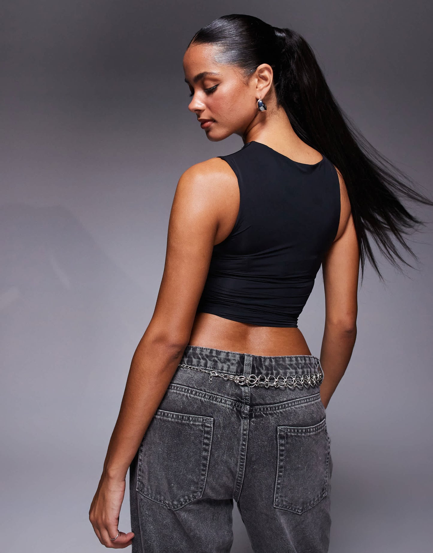 Oh Polly Kirbie asymmetric ruched tank top in black