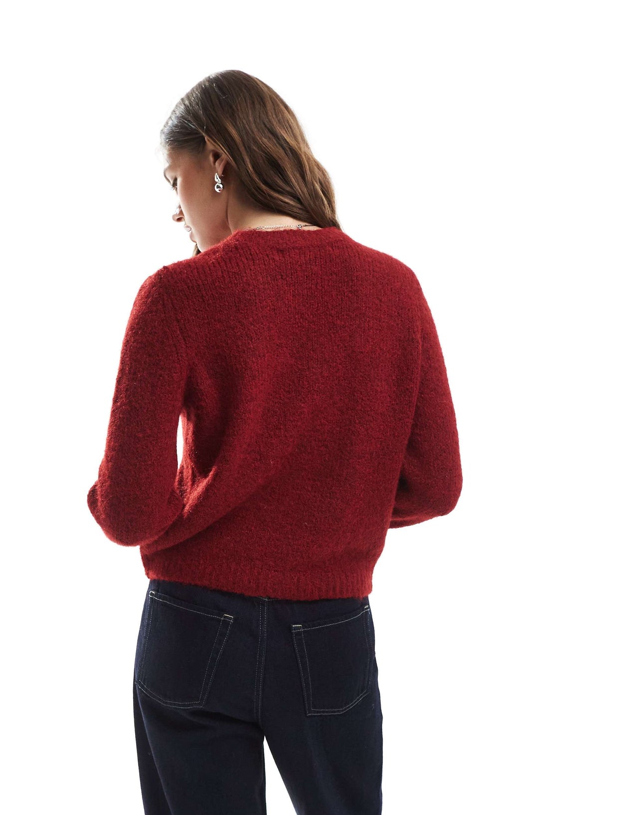Vero Moda soft fluffy knit o-neck jumper in burgundy