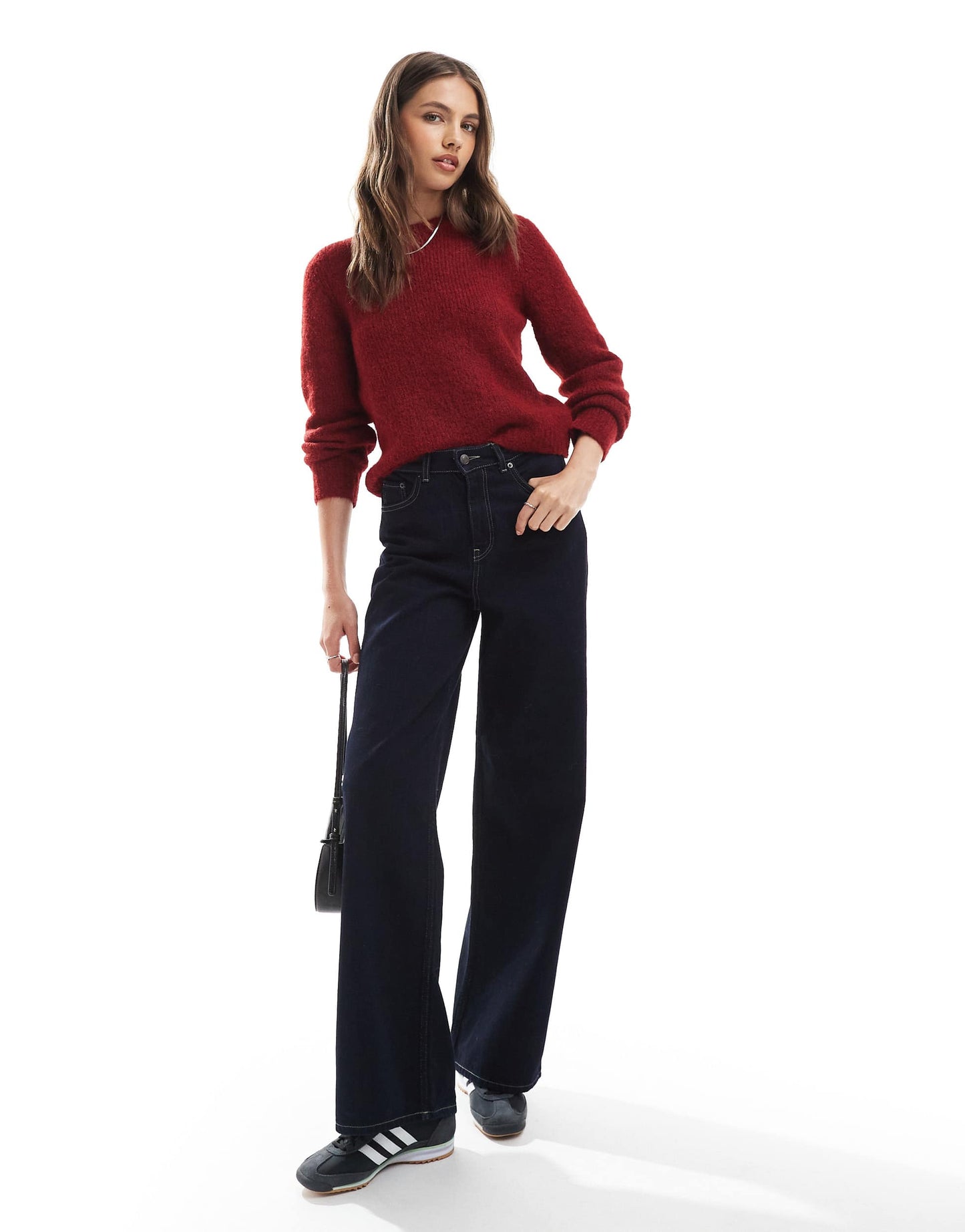 Vero Moda soft fluffy knit o-neck jumper in burgundy