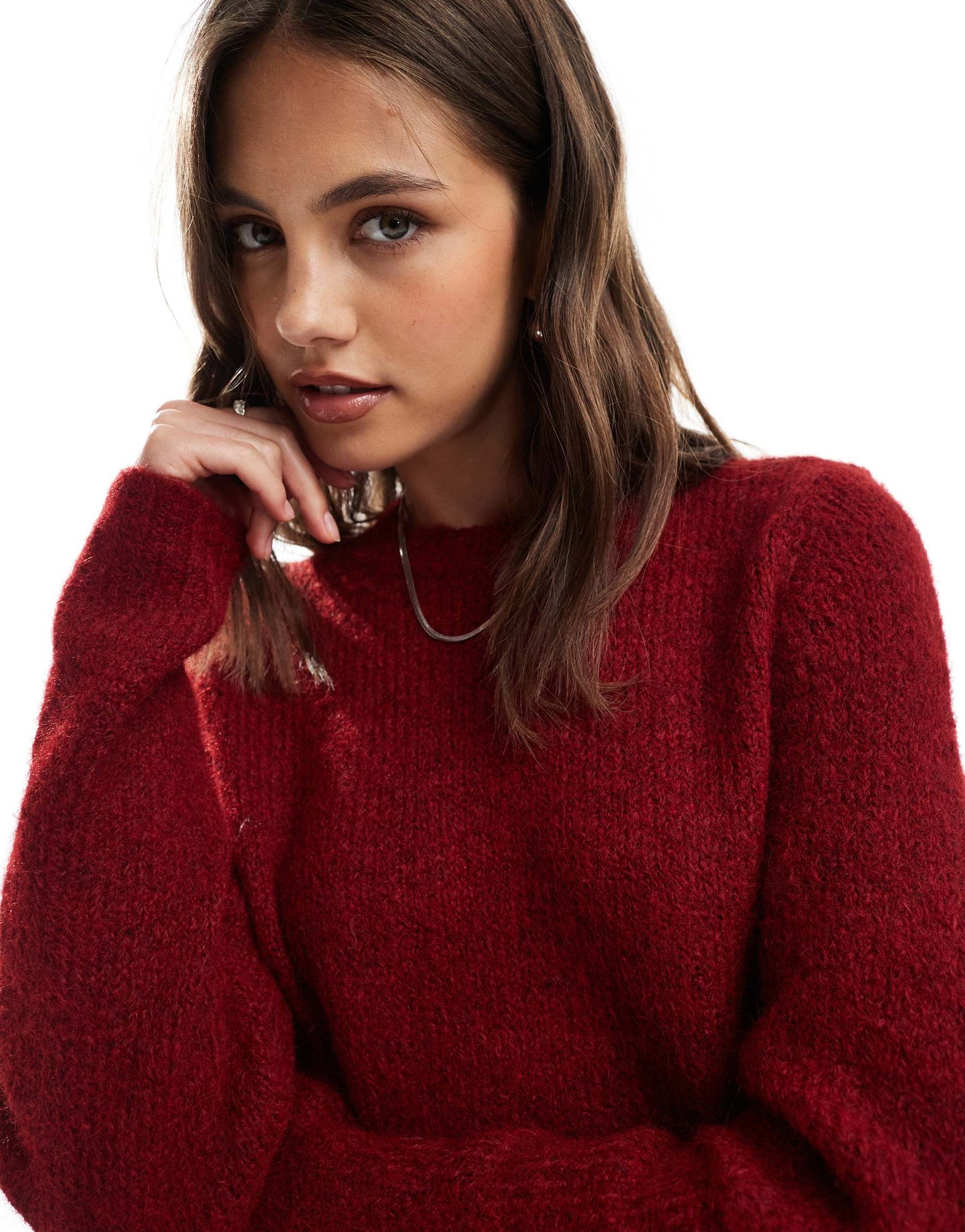 Vero Moda soft fluffy knit o-neck jumper in burgundy