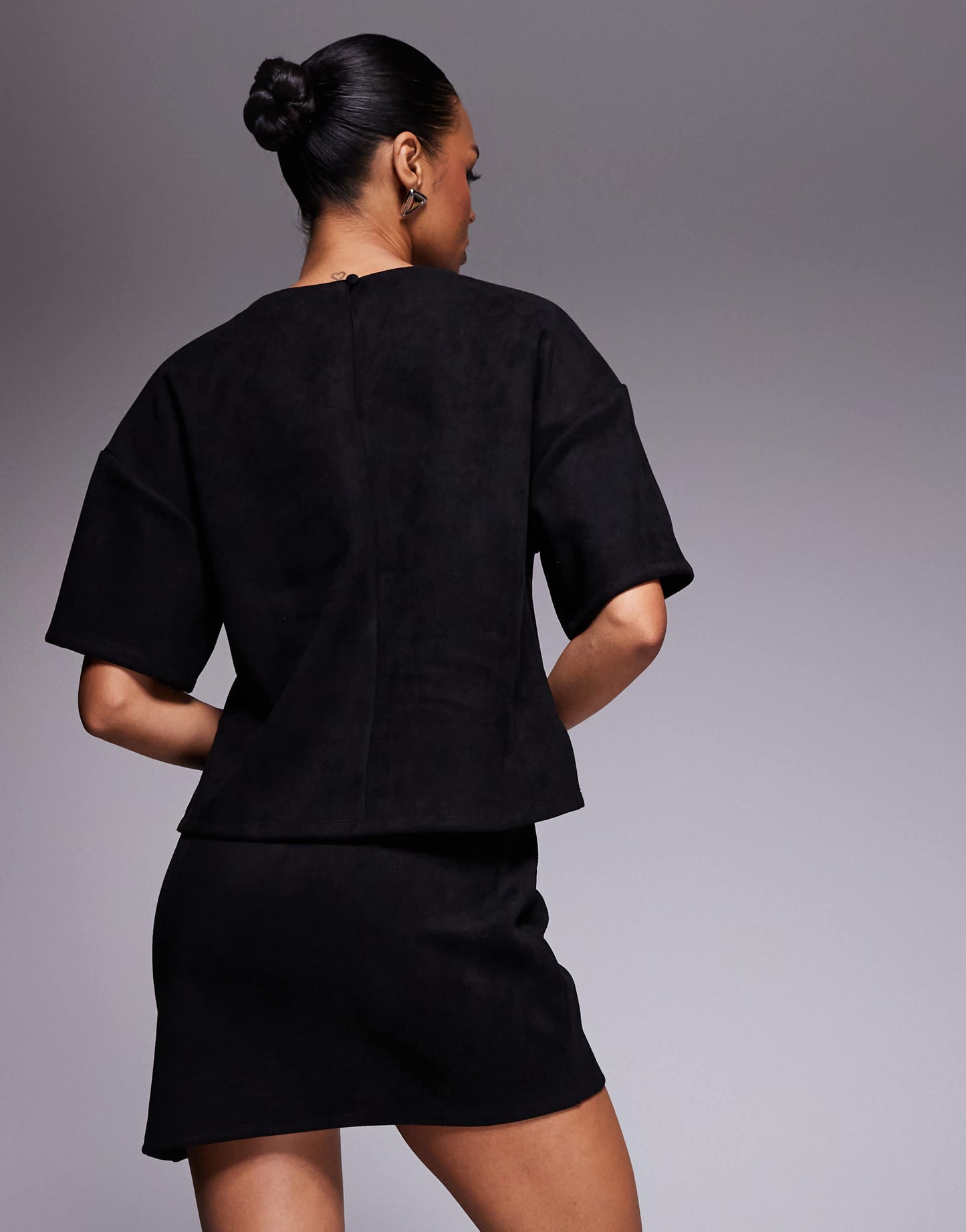 ASOS DESIGN co-ord faux suede asymmetric mini skirt in black