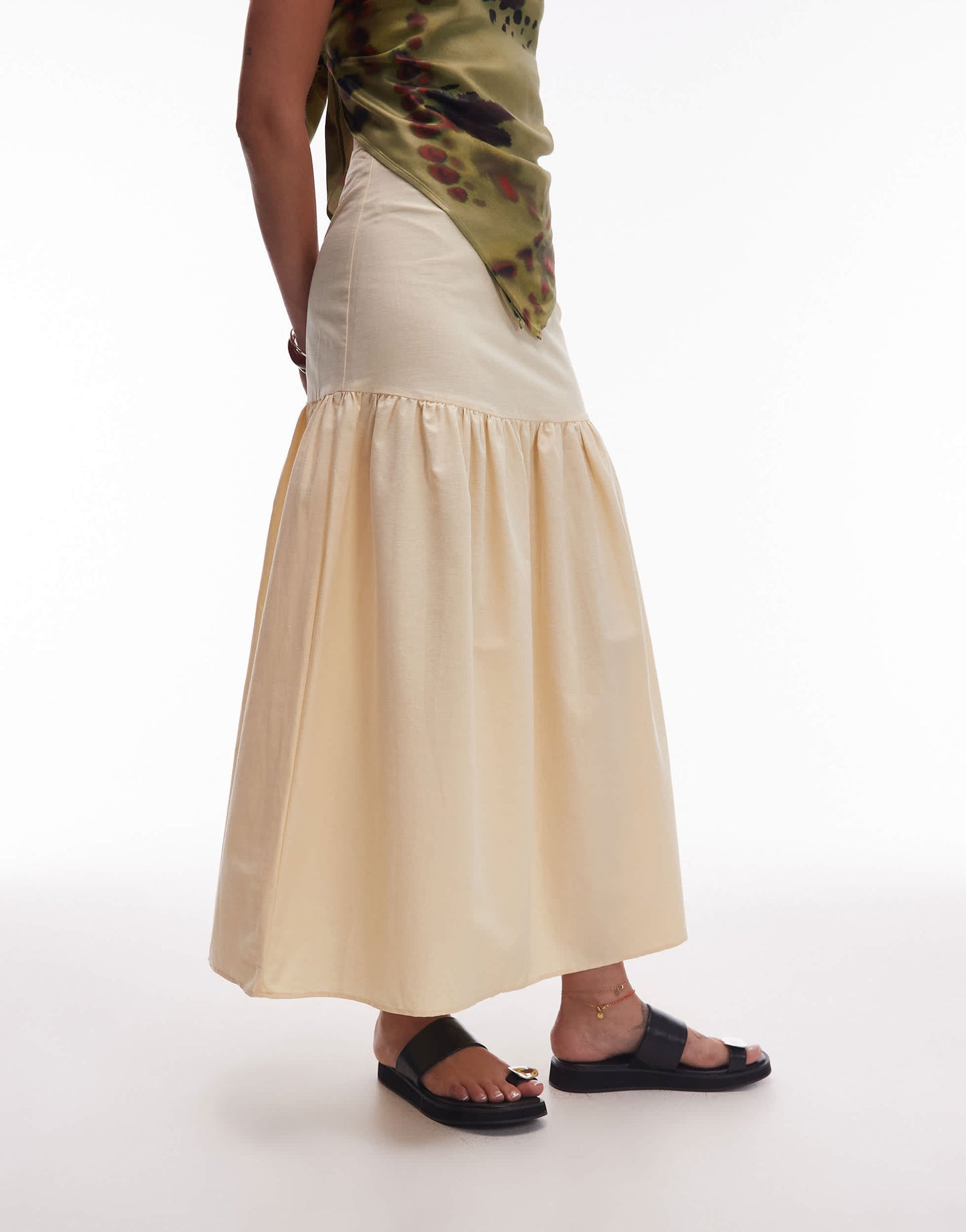 ASOS DESIGN linen blend drop waist maxi skirt in buttermilk