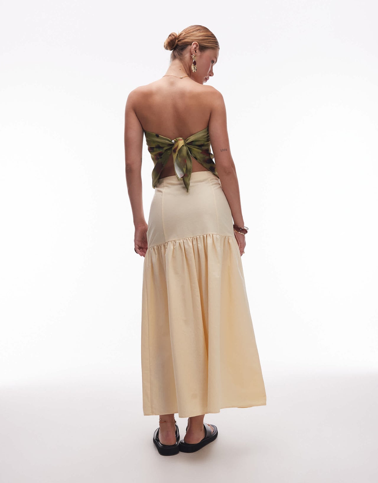 ASOS DESIGN linen blend drop waist maxi skirt in buttermilk