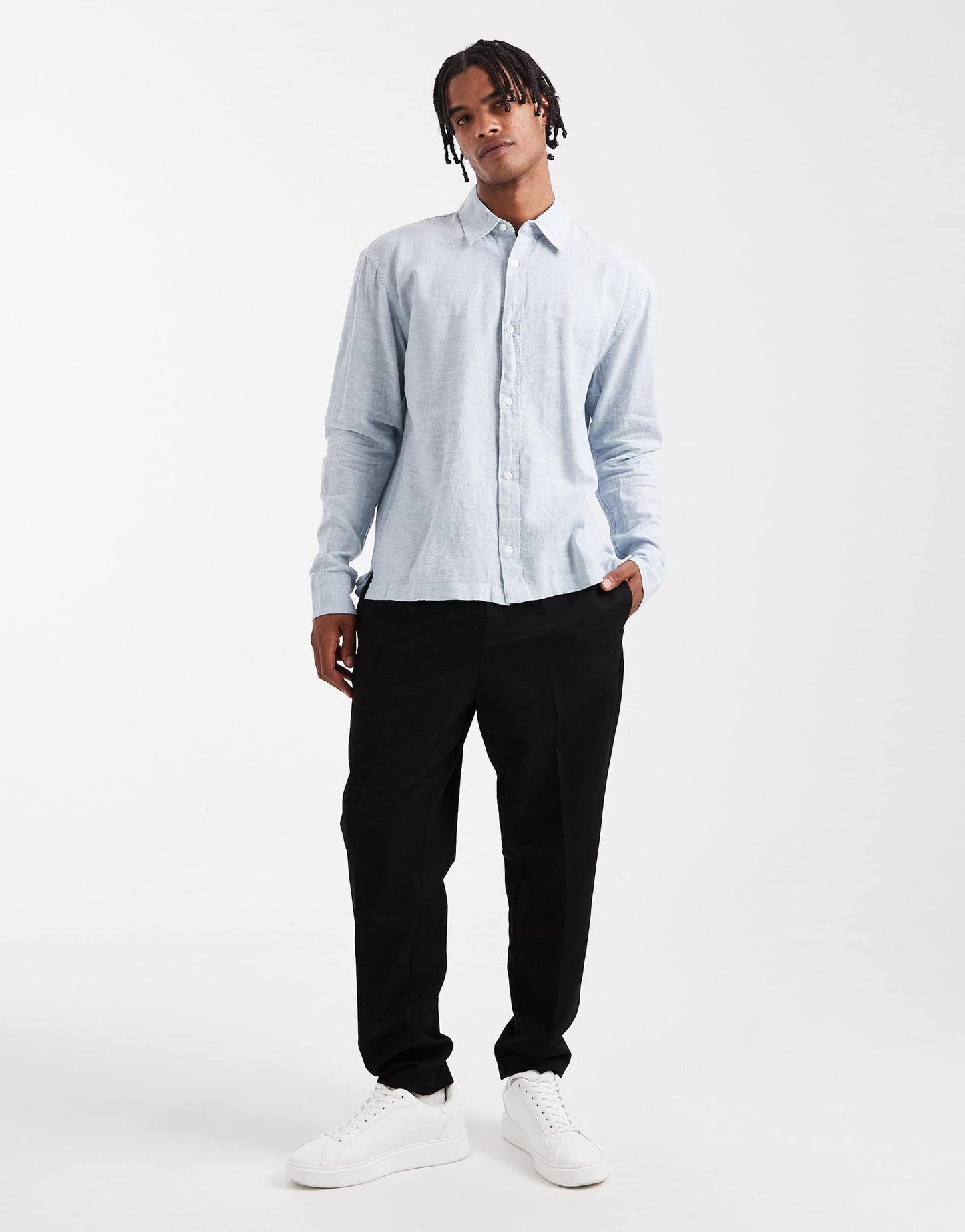 Hollister long sleeve linen shirt in blue