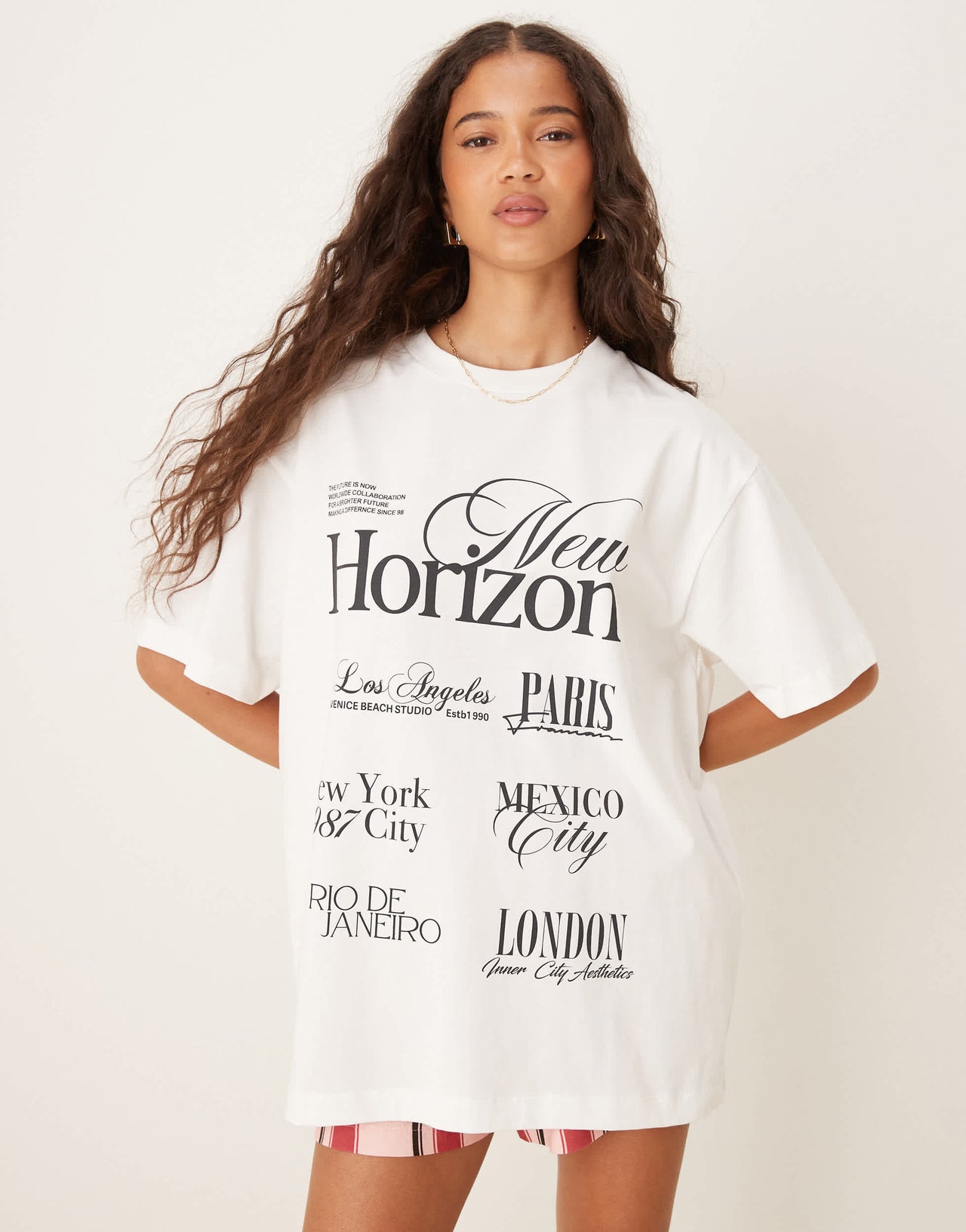 ASOS DESIGN oversized t-shirt with new horizon text graphic in cream
